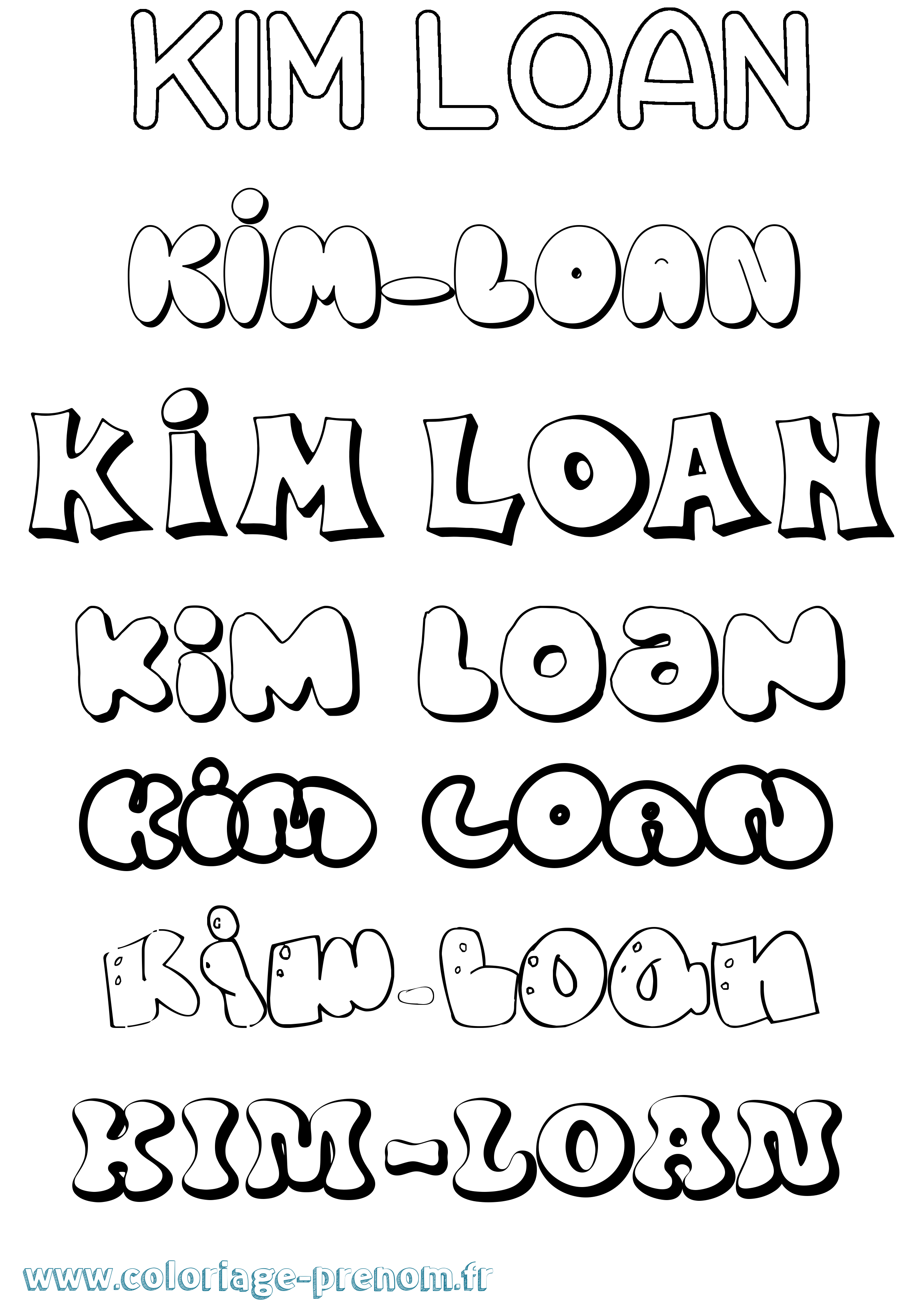 Coloriage prénom Kim-Loan Bubble