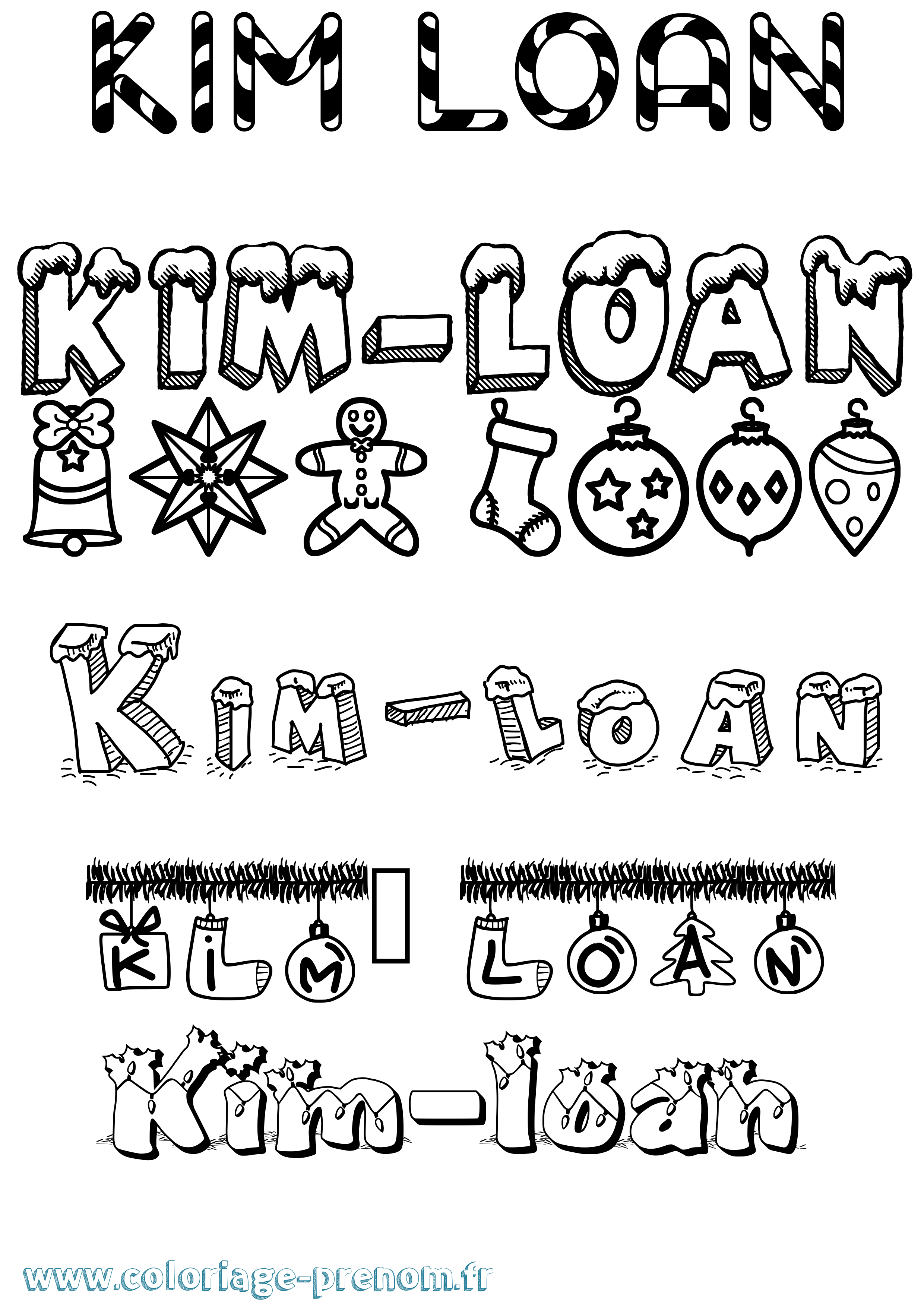 Coloriage prénom Kim-Loan Noël