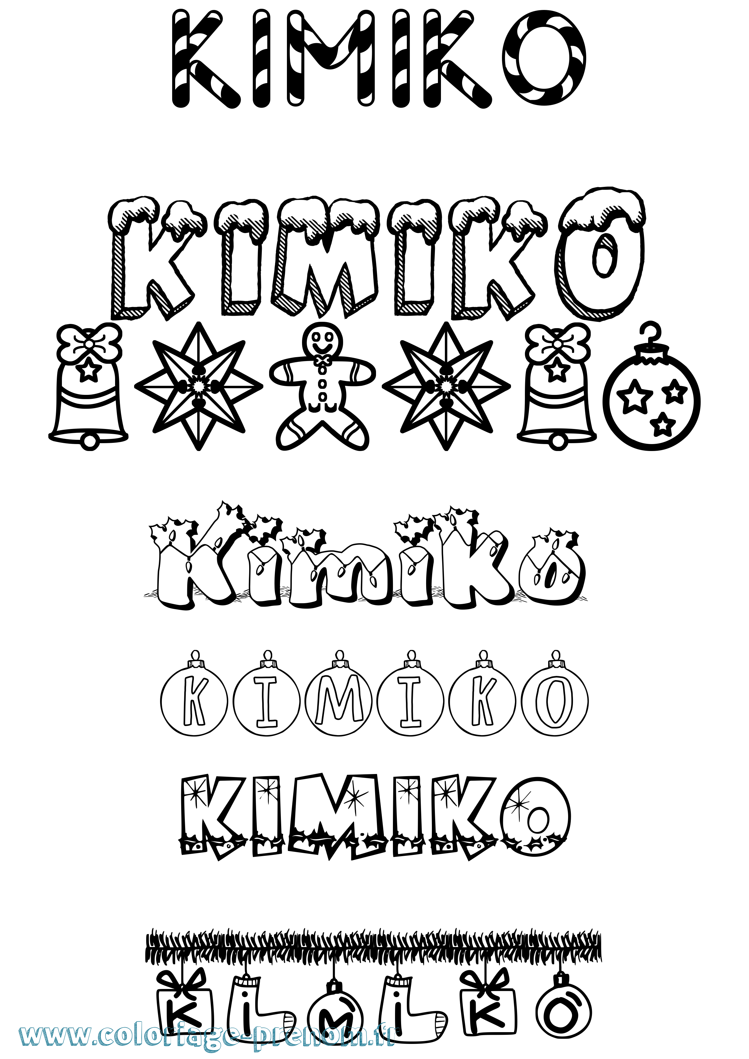 Coloriage prénom Kimiko Noël