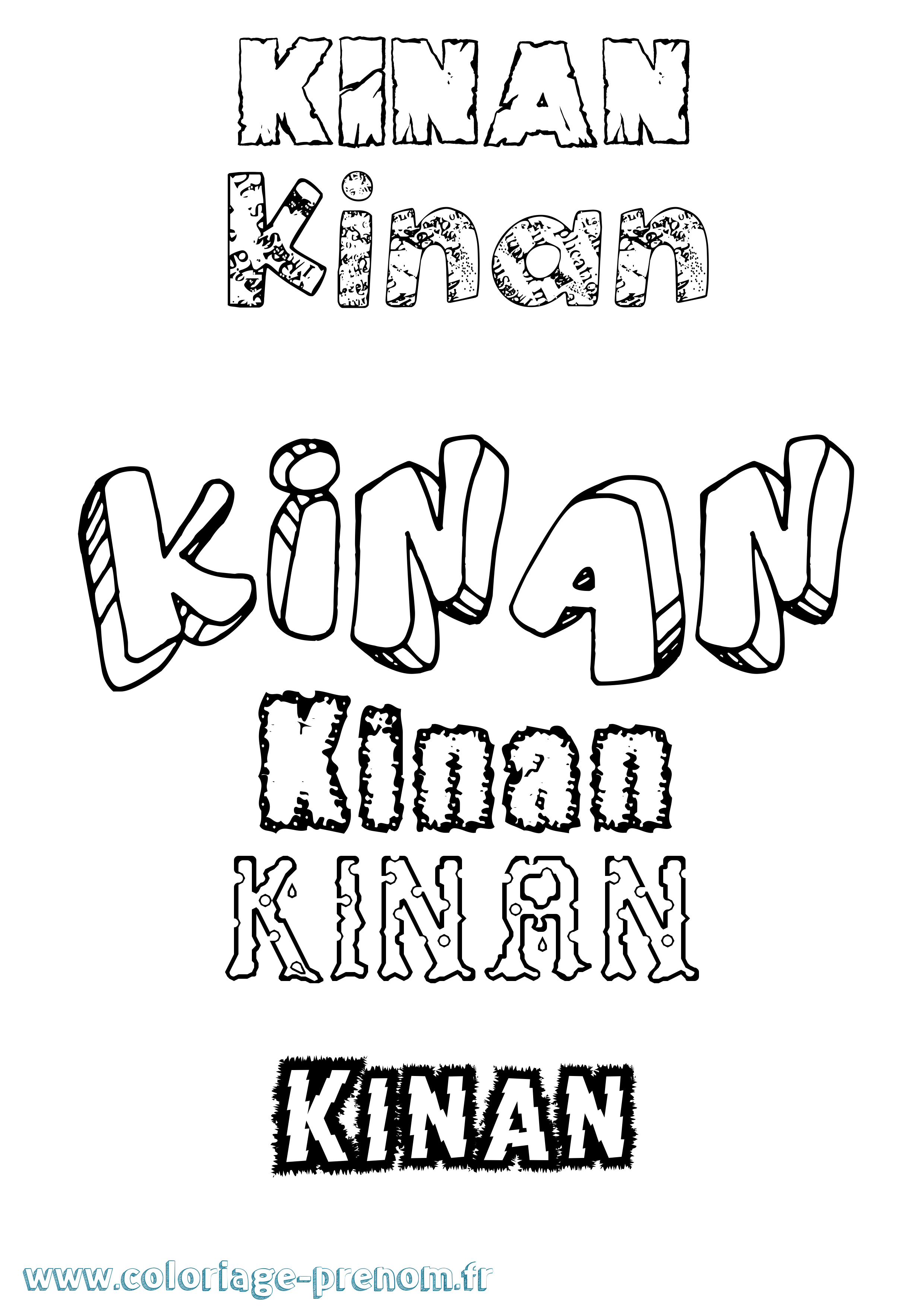 Coloriage prénom Kinan Destructuré