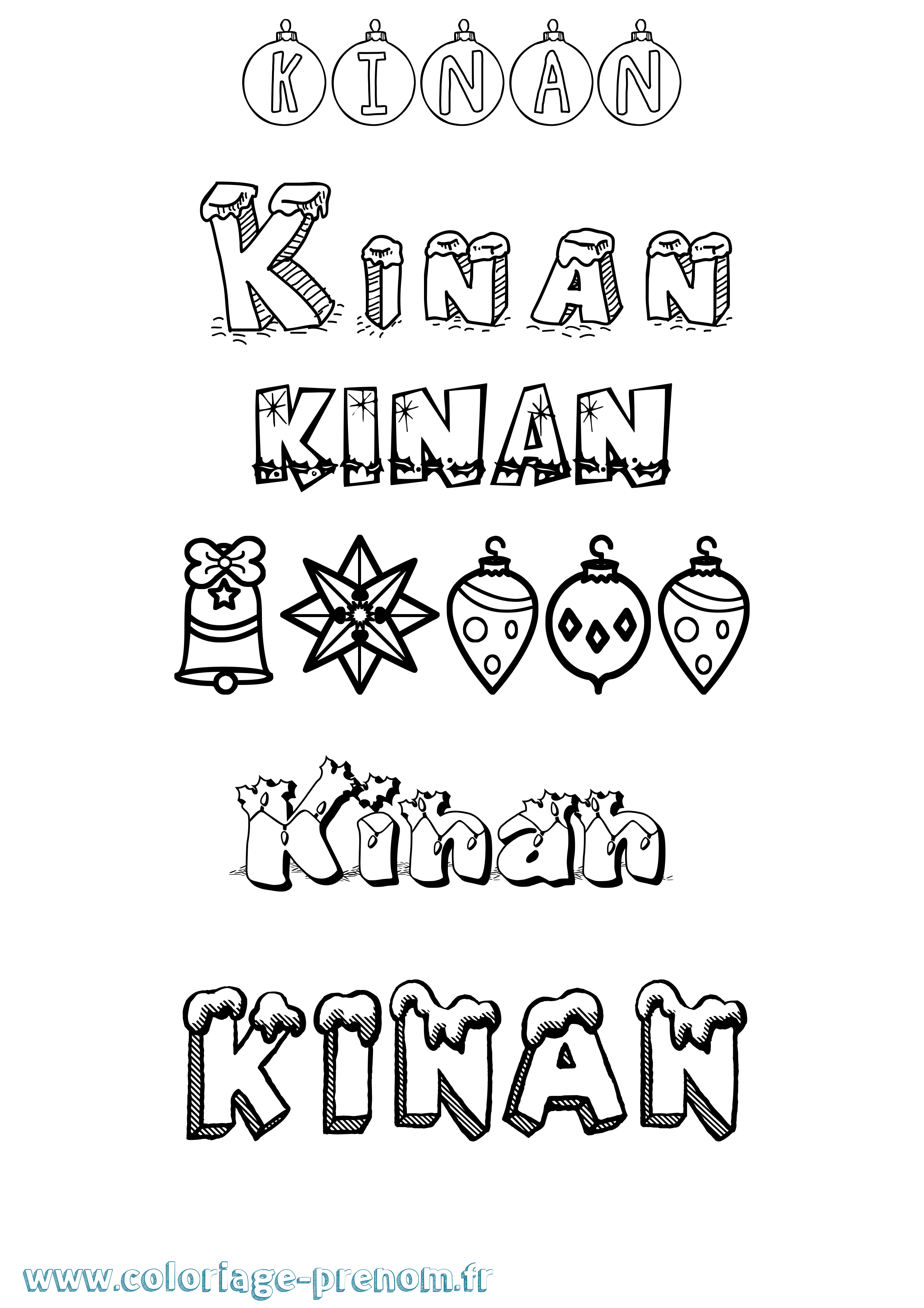 Coloriage prénom Kinan Noël