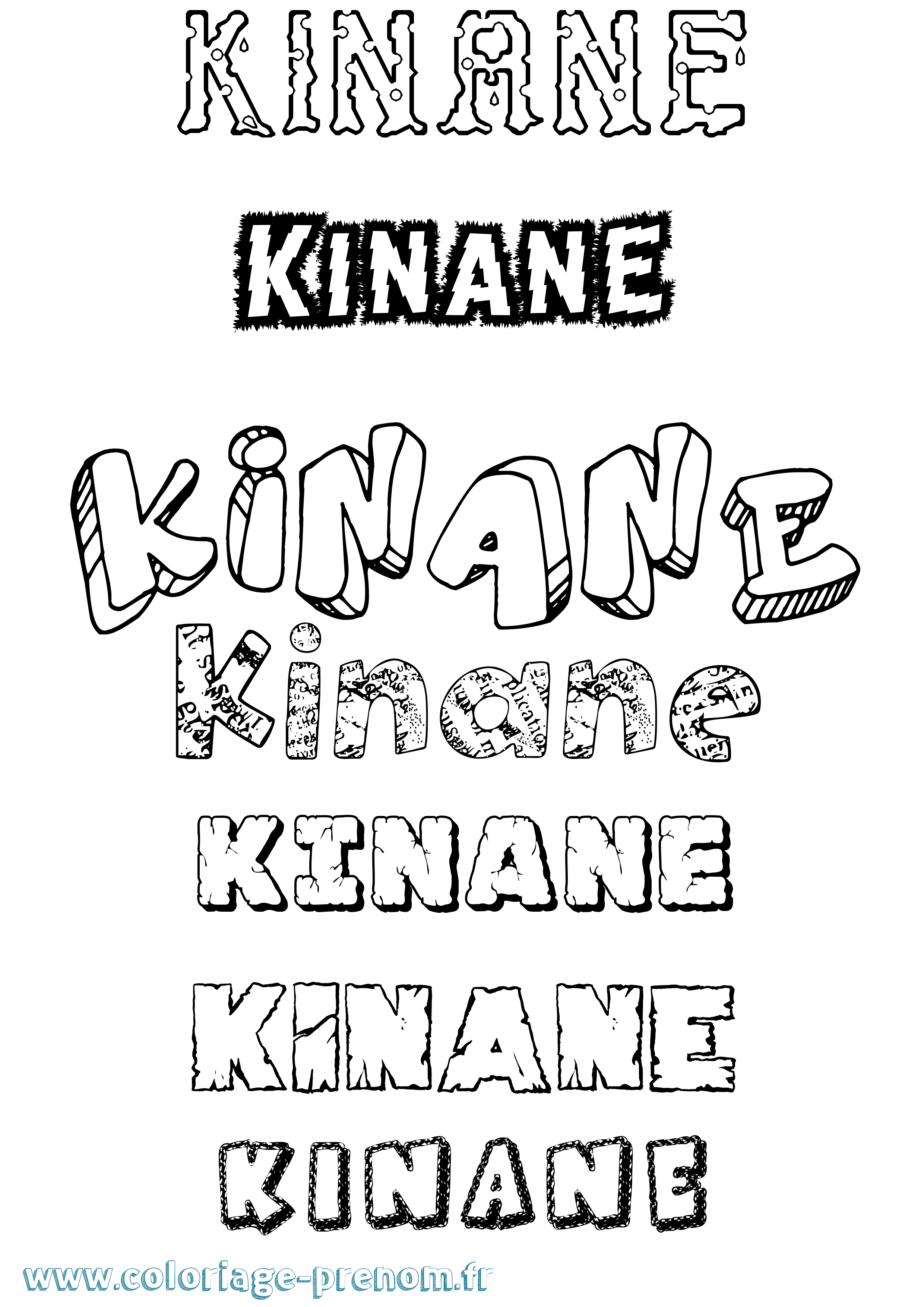 Coloriage prénom Kinane Destructuré