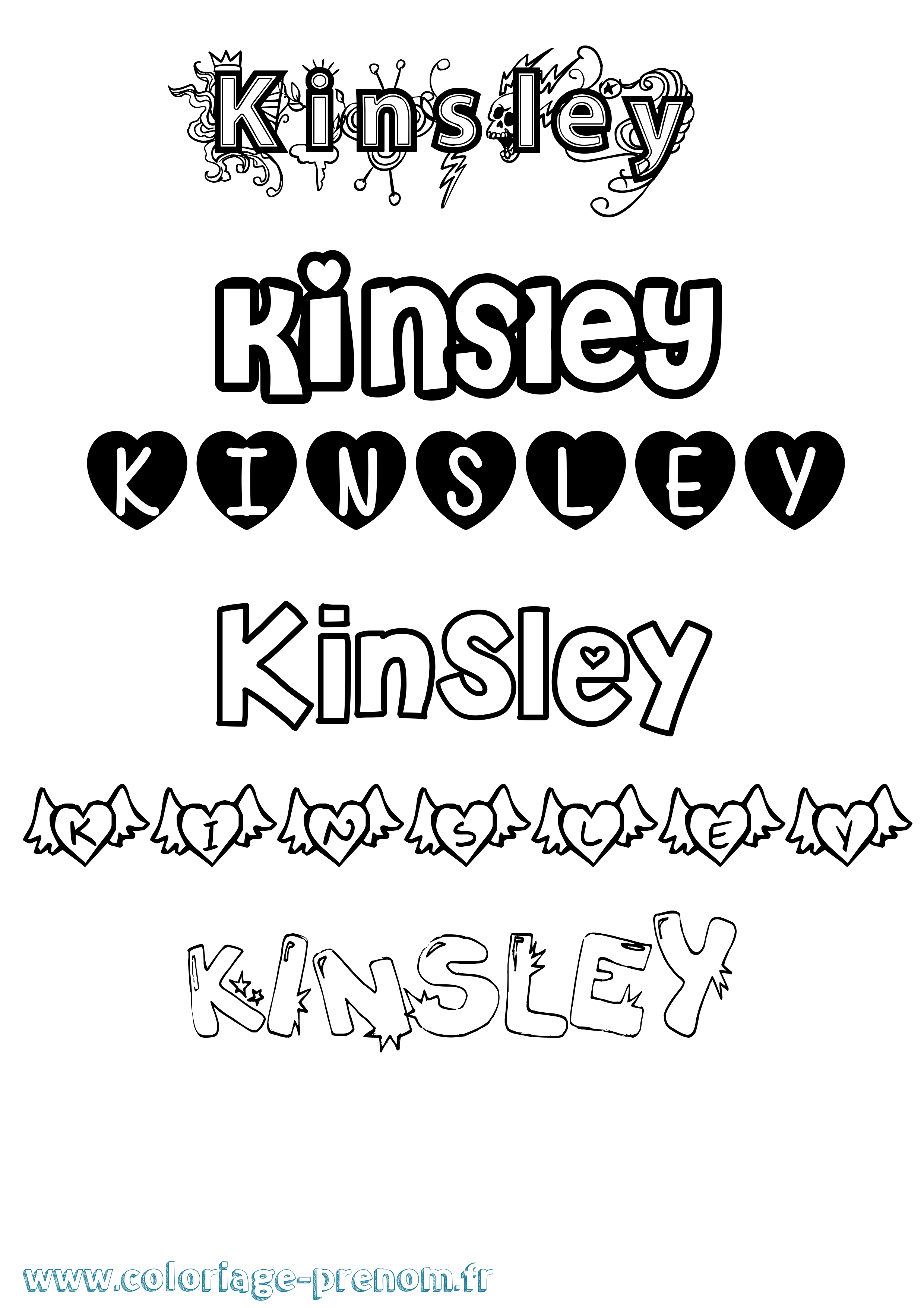 Coloriage prénom Kinsley Girly