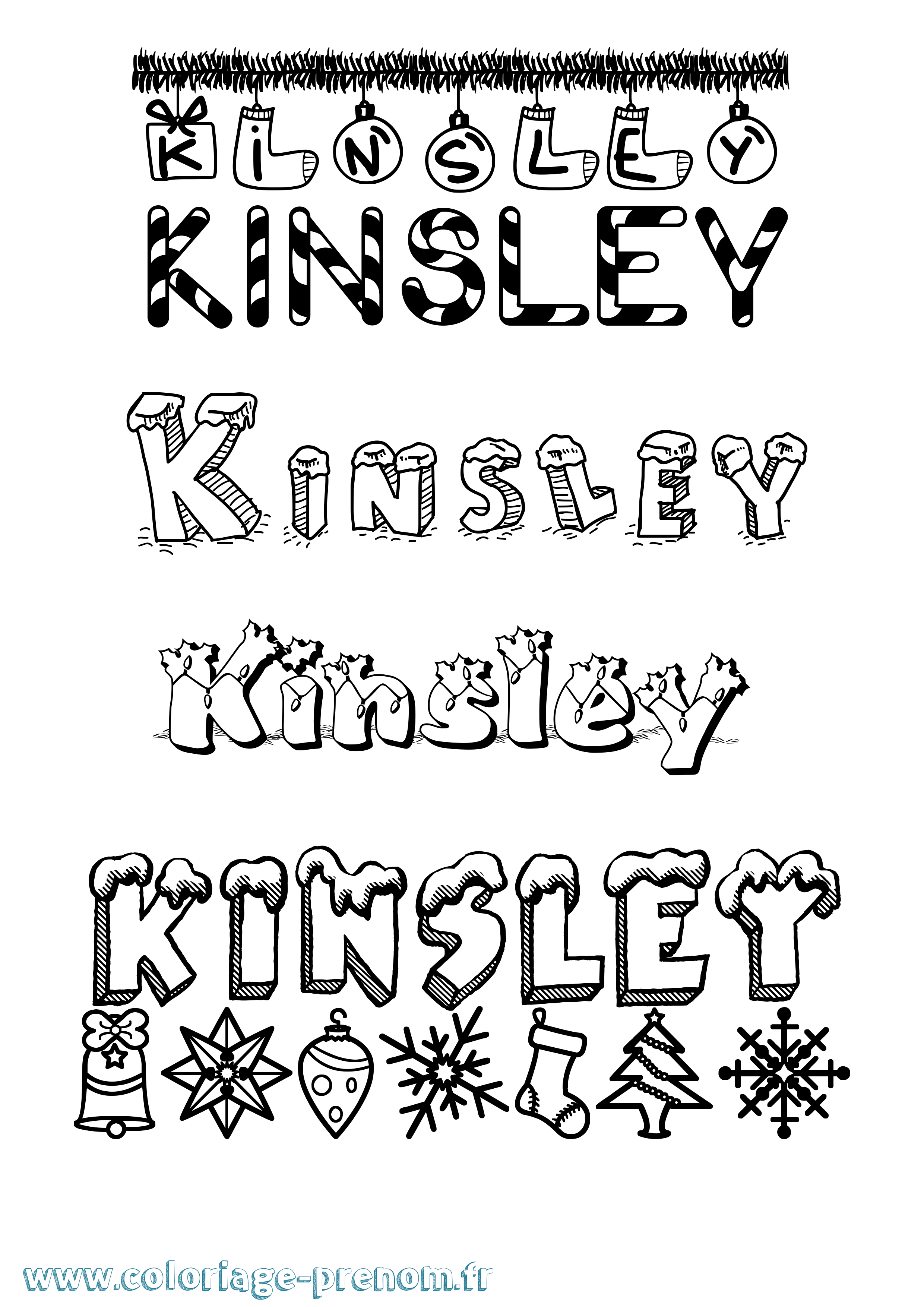 Coloriage prénom Kinsley Noël