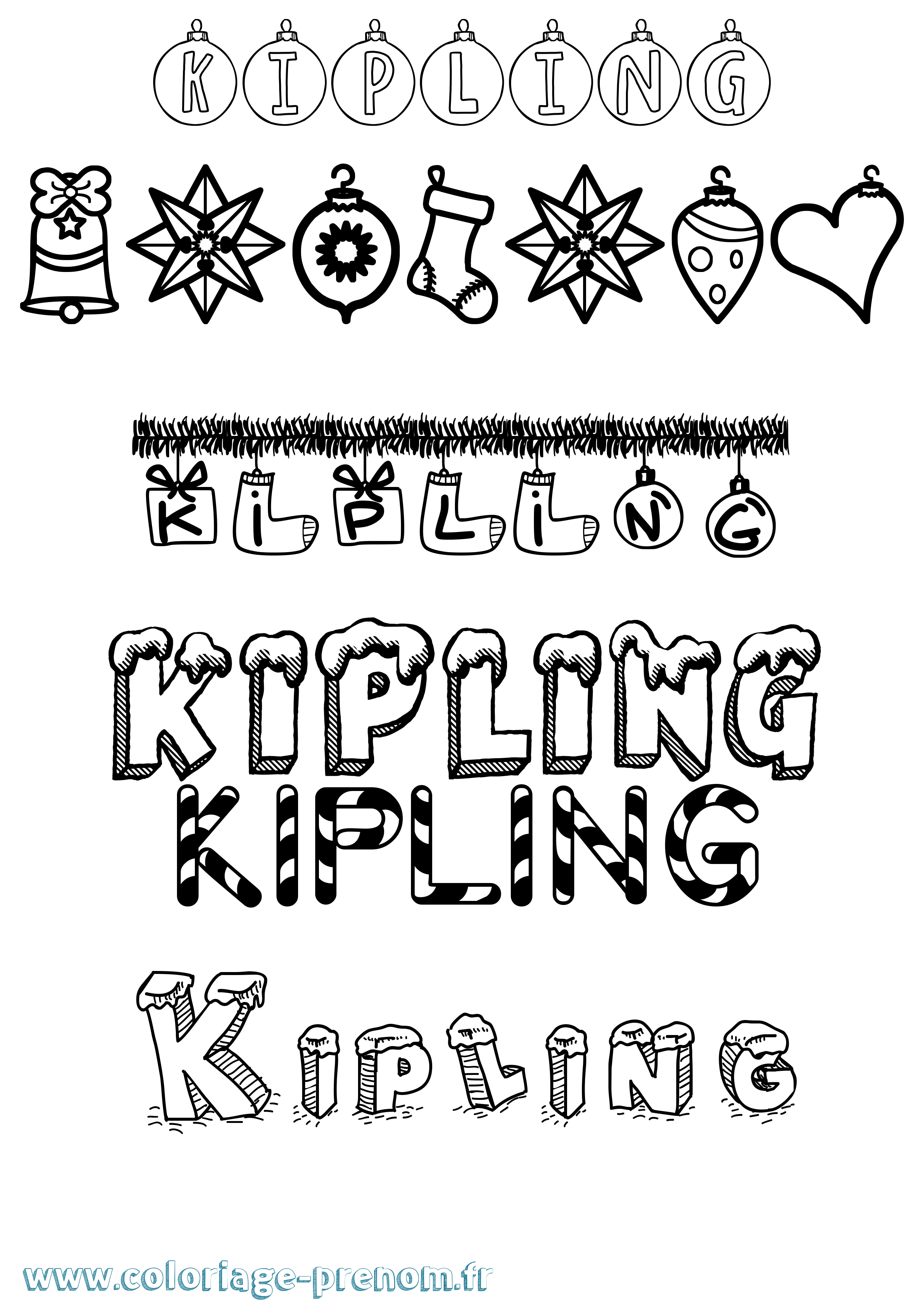 Coloriage Kipling Noël Coloriage prénom Kipling Noël