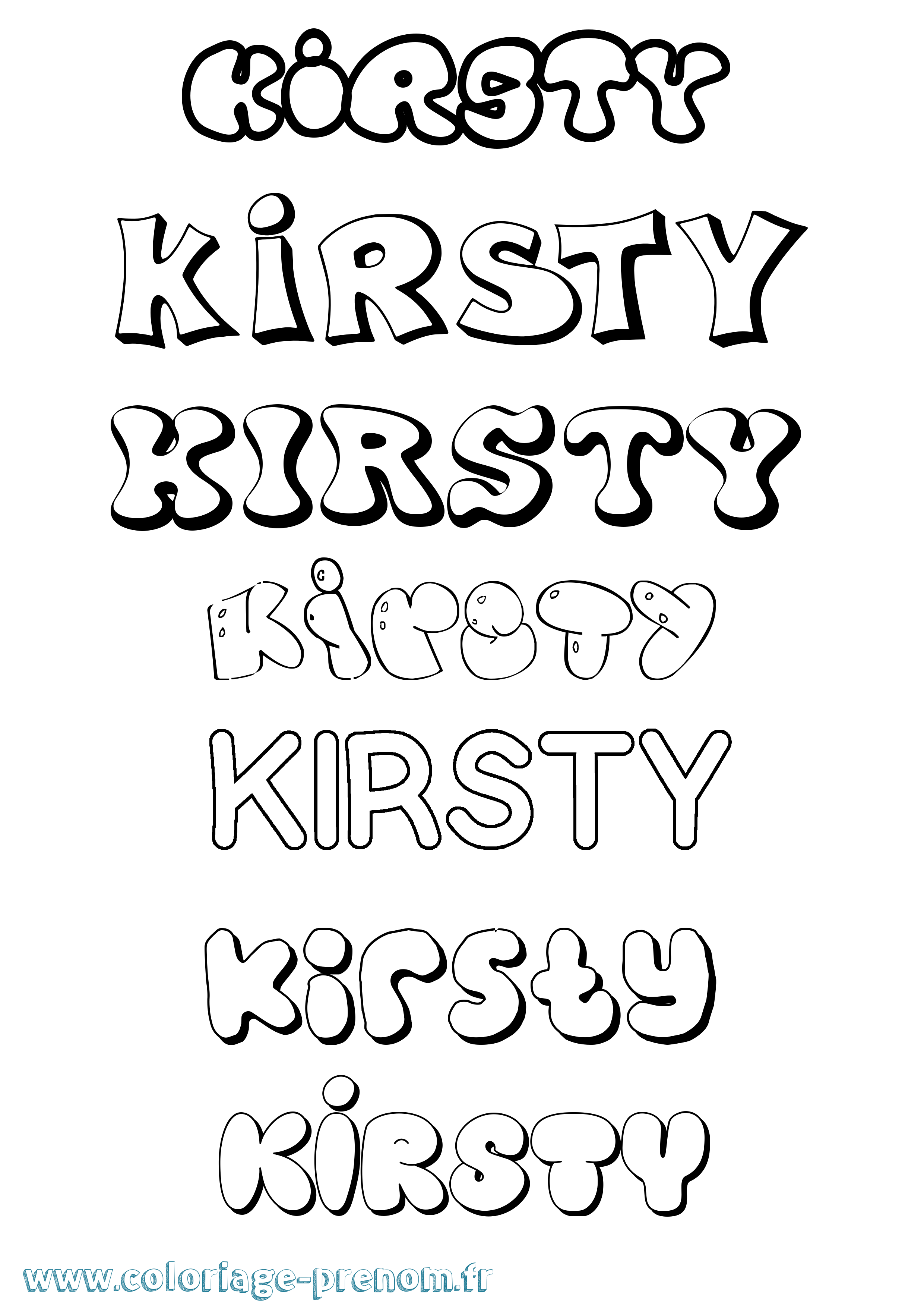 Coloriage prénom Kirsty Bubble