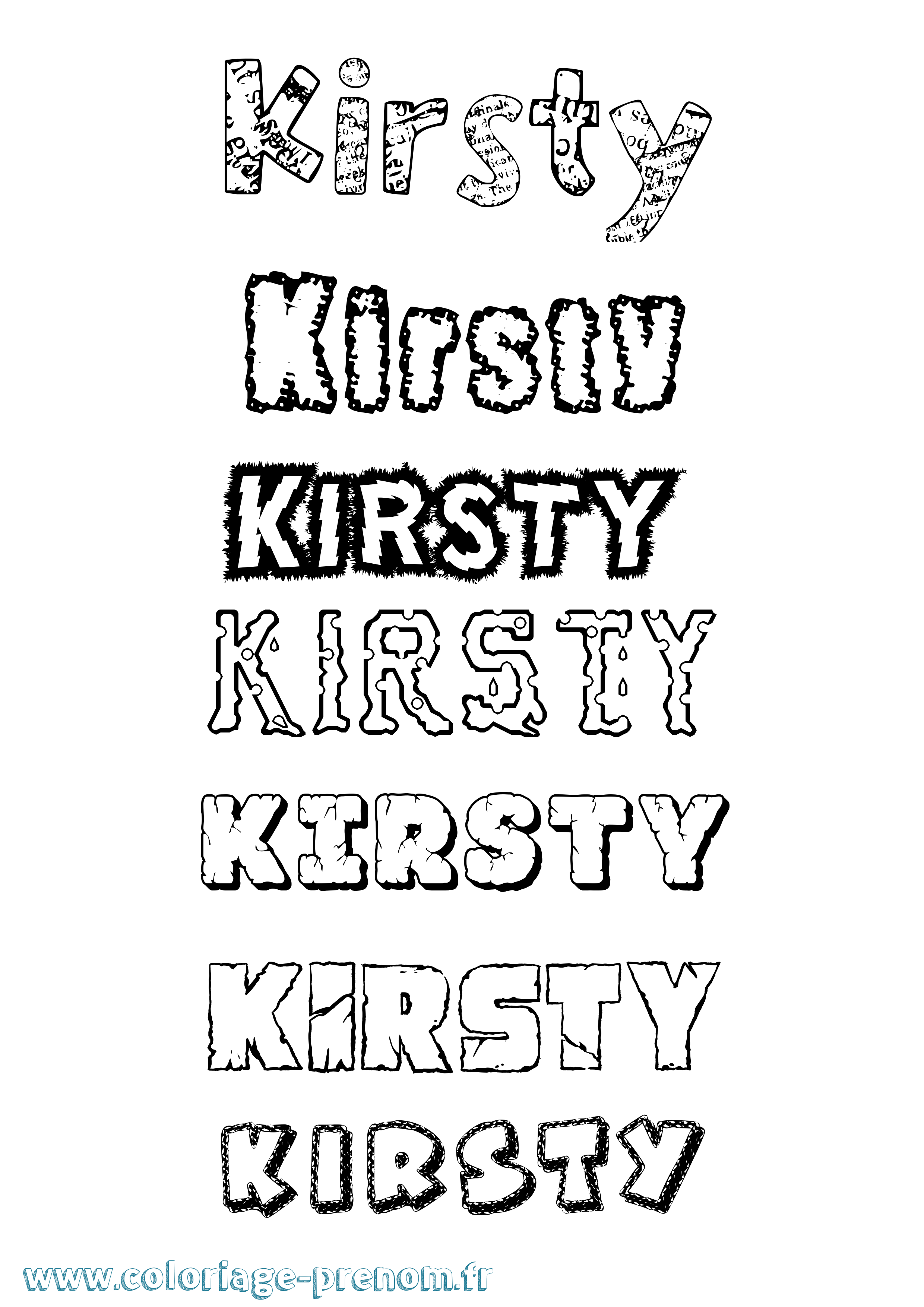 Coloriage prénom Kirsty Destructuré