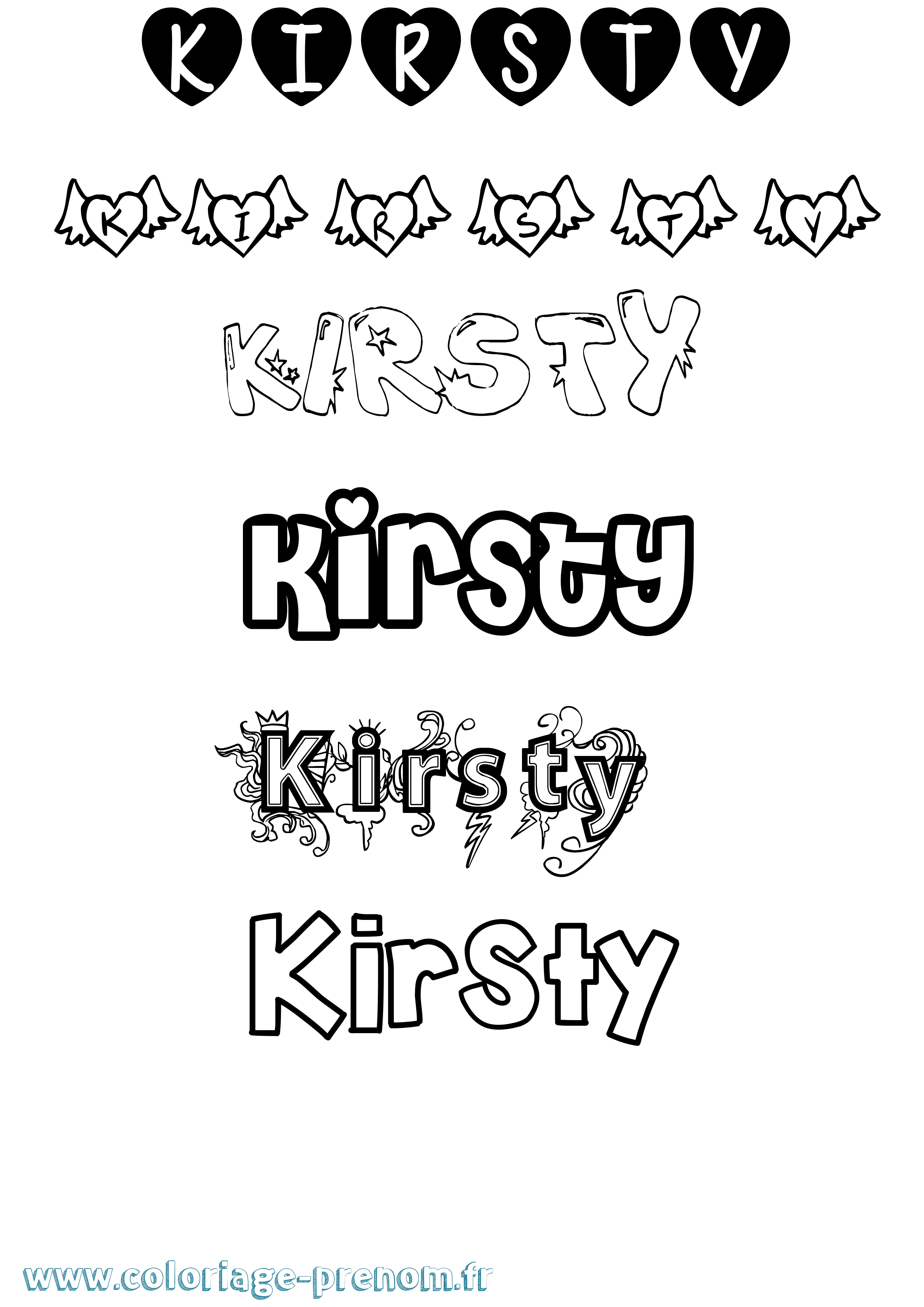Coloriage prénom Kirsty Girly