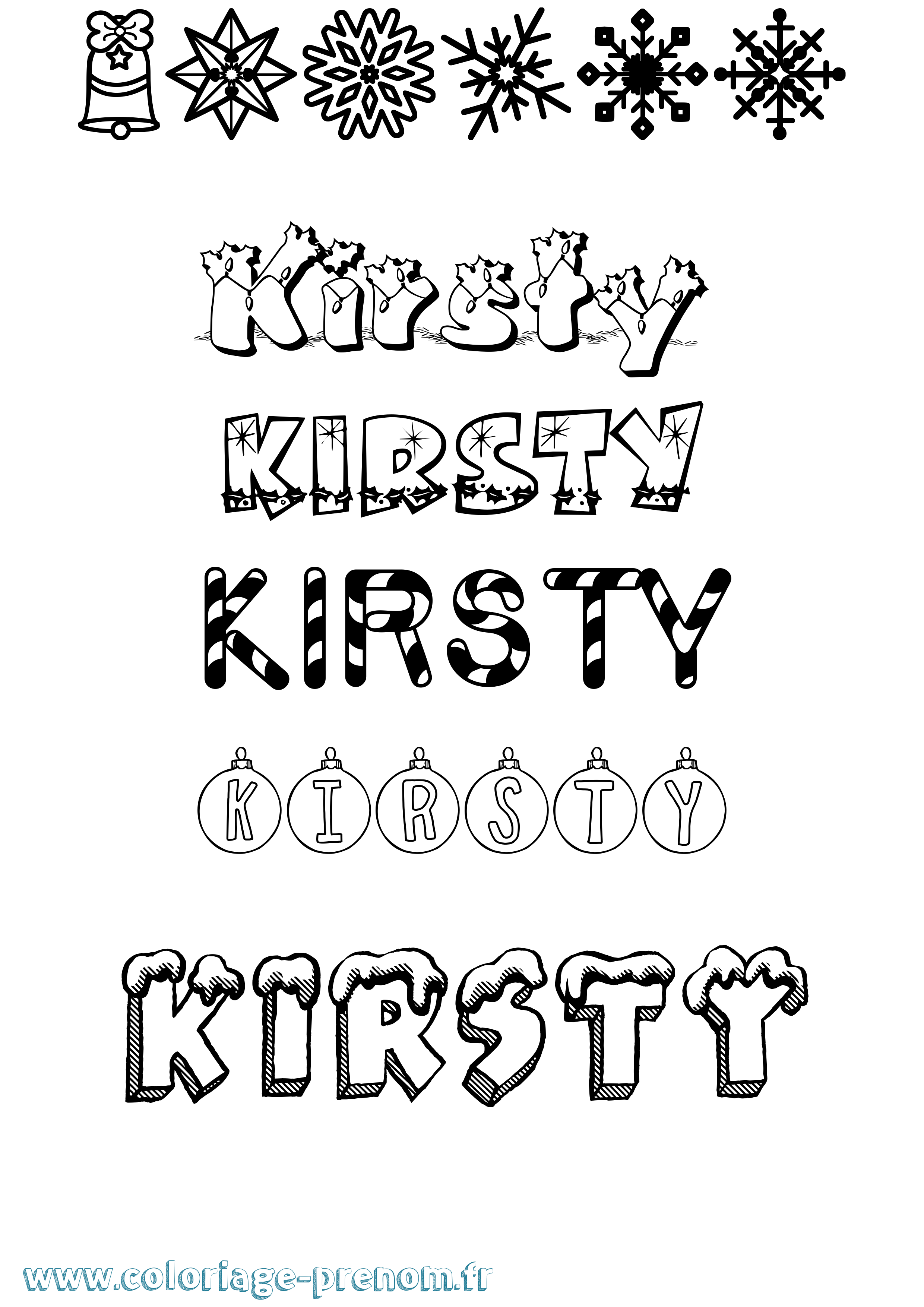 Coloriage prénom Kirsty Noël