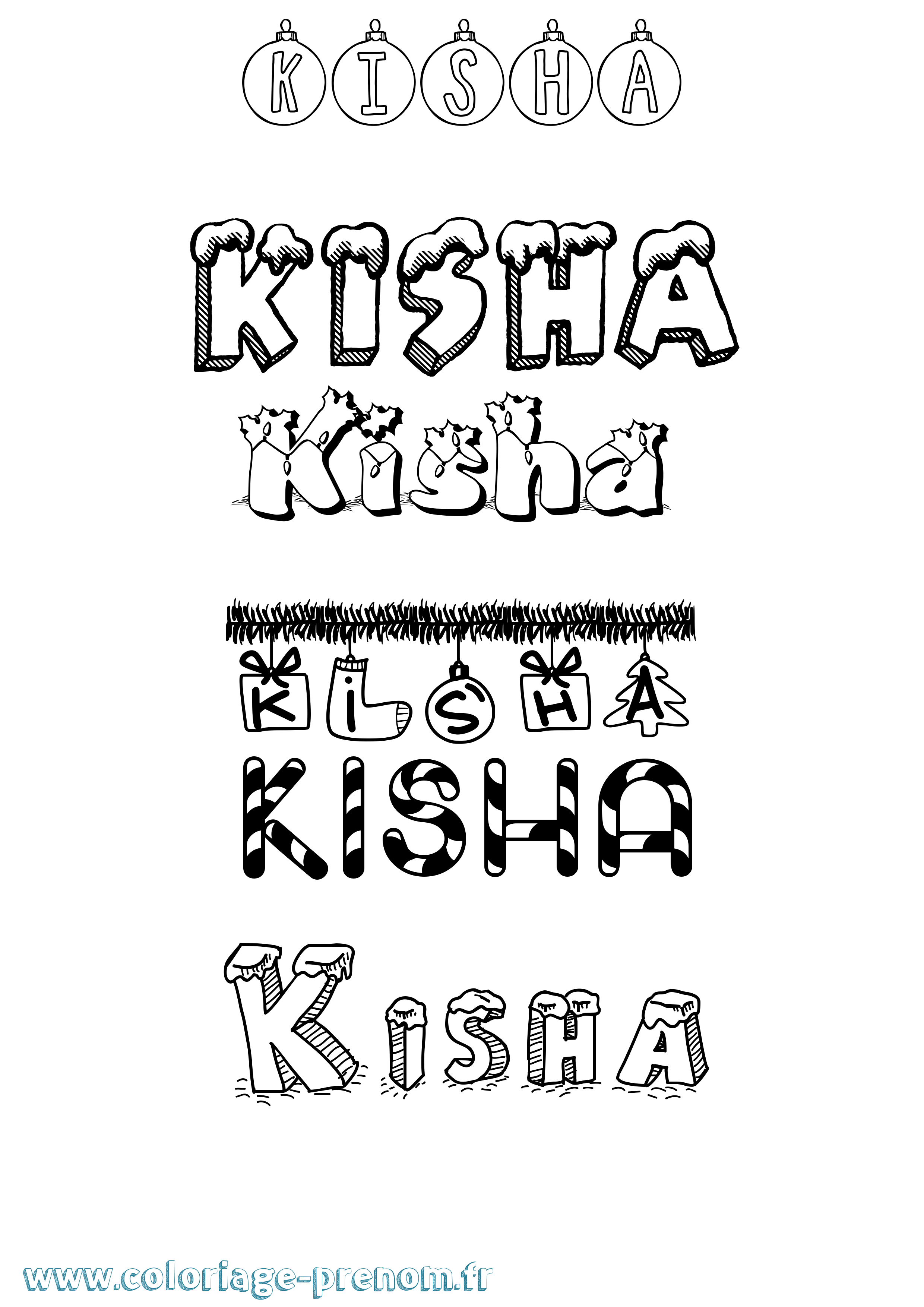 Coloriage prénom Kisha Noël