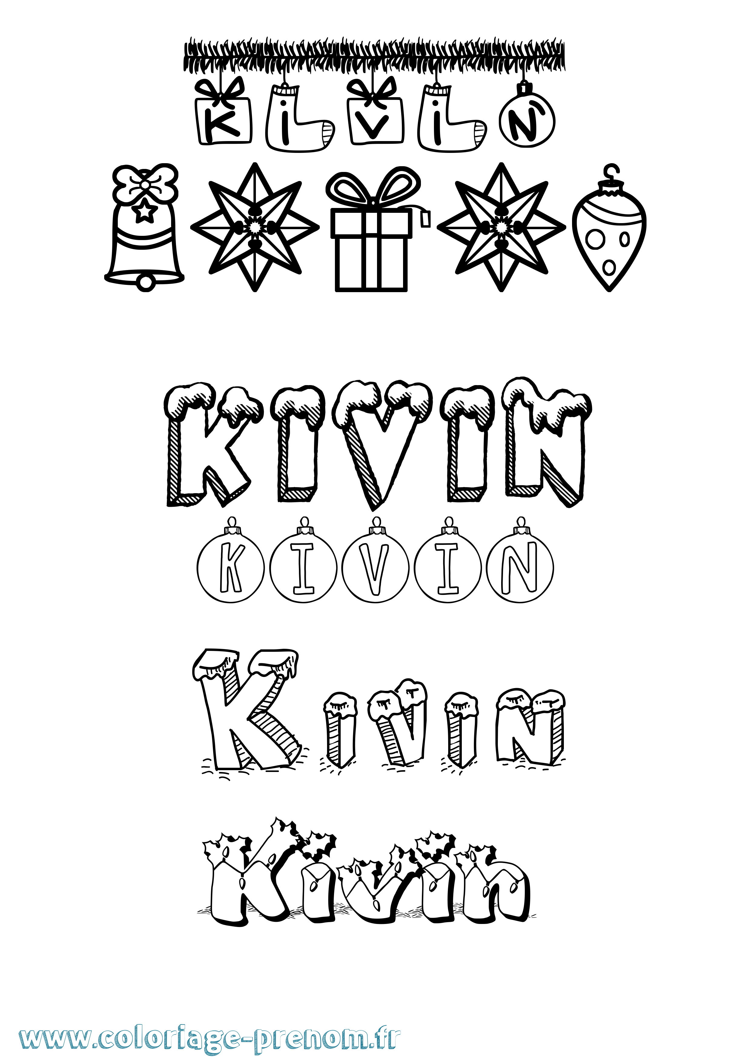 Coloriage prénom Kivin Noël