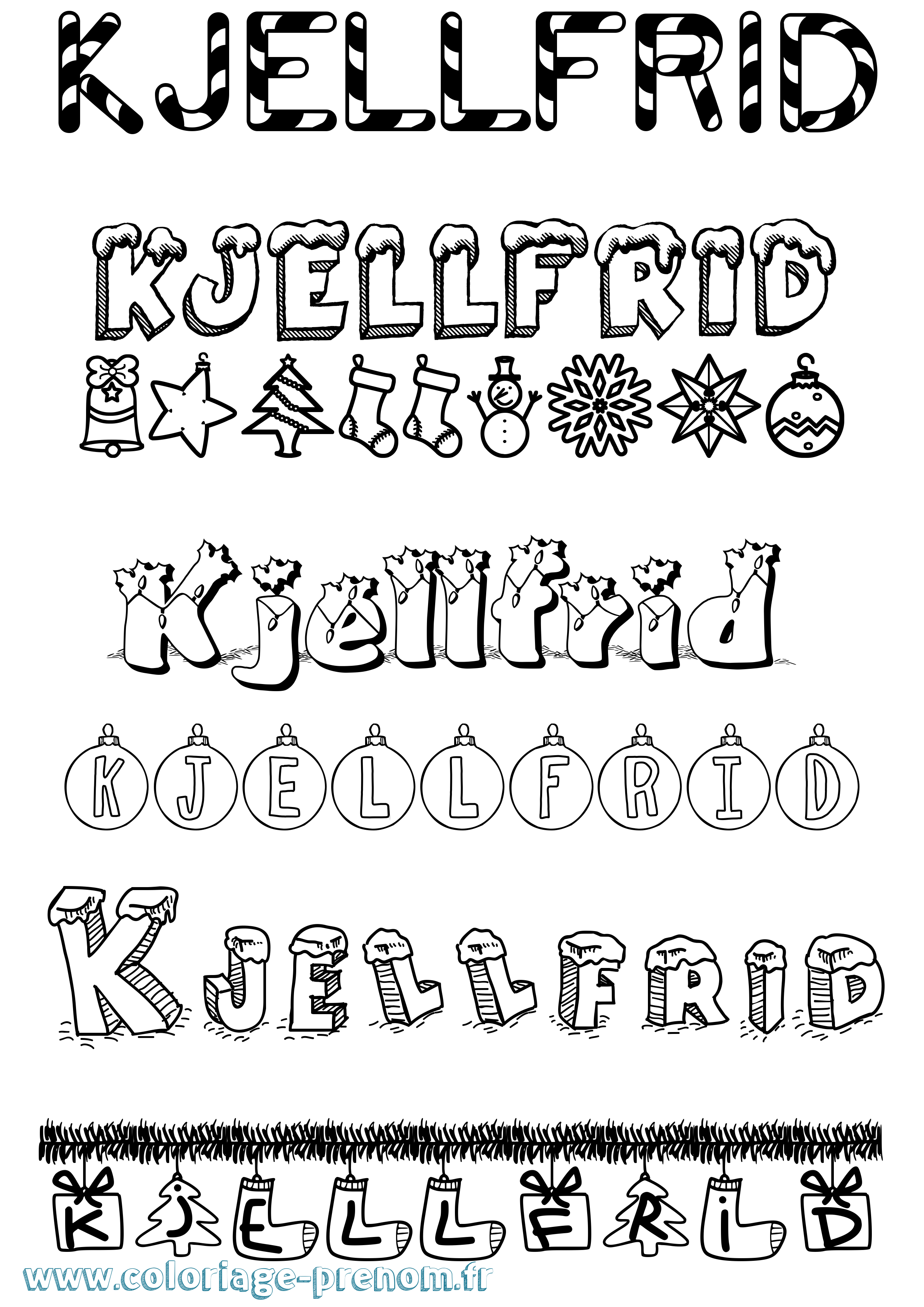 Coloriage prénom Kjellfrid Noël