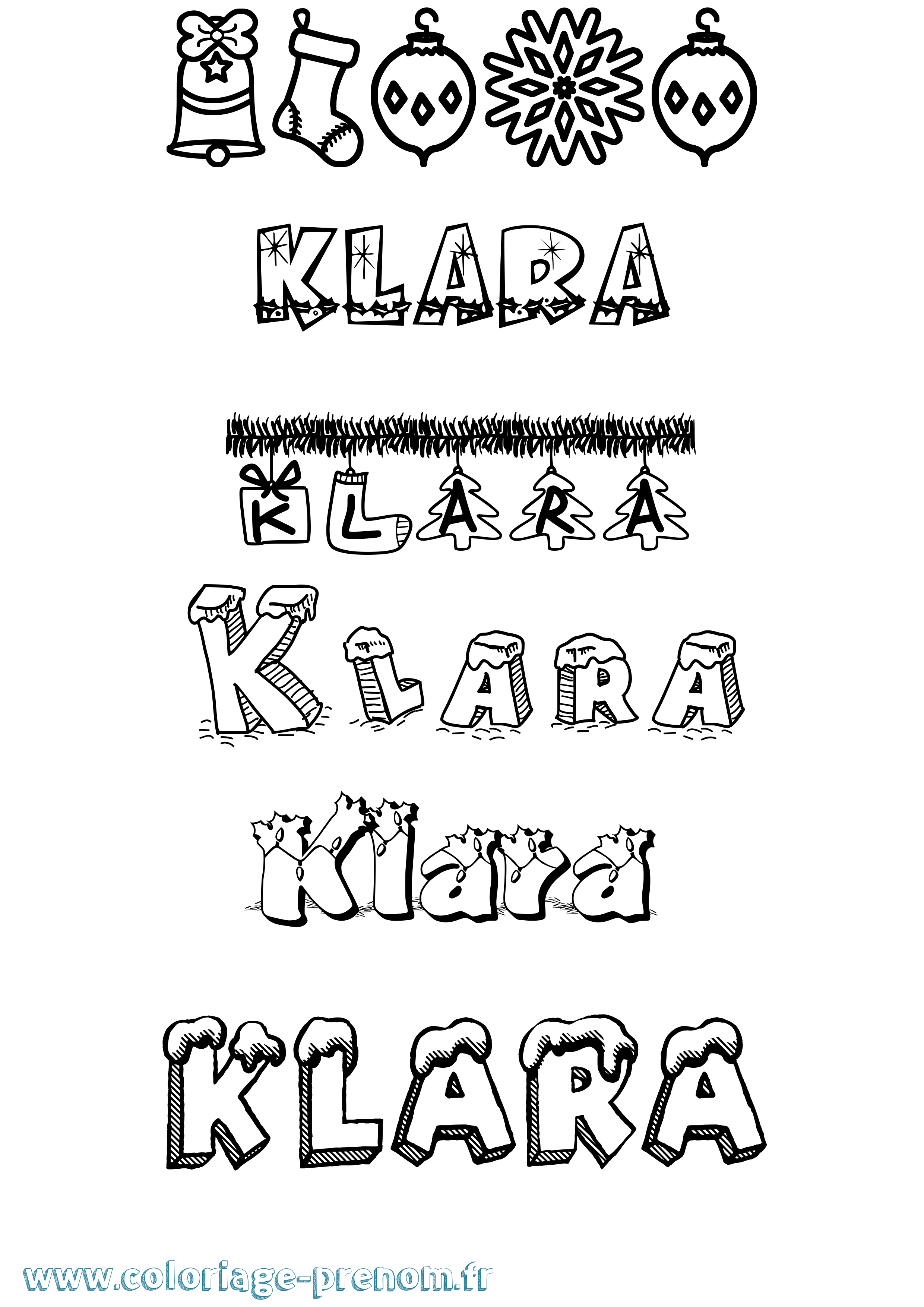 Coloriage prénom Klara Noël