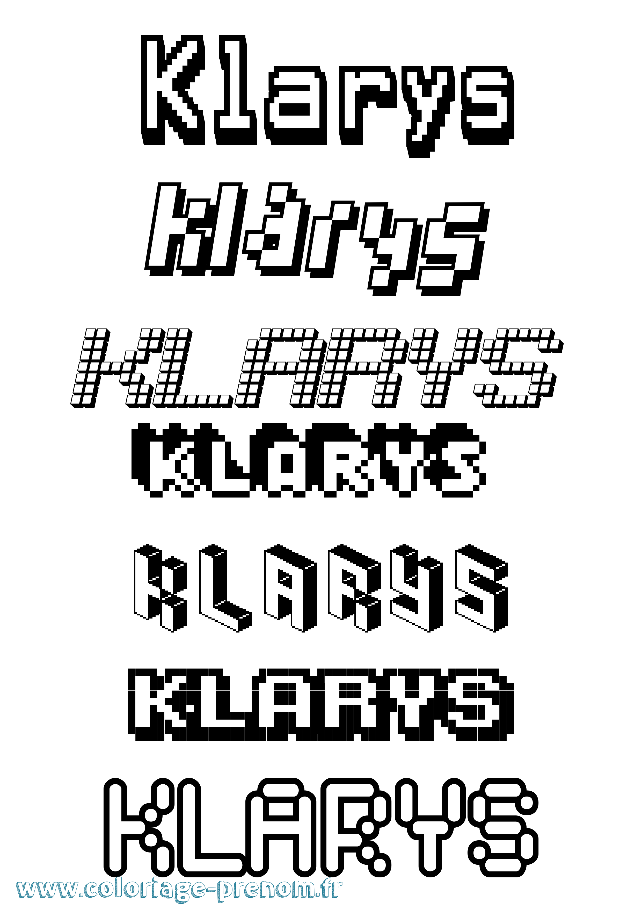 Coloriage prénom Klarys Pixel