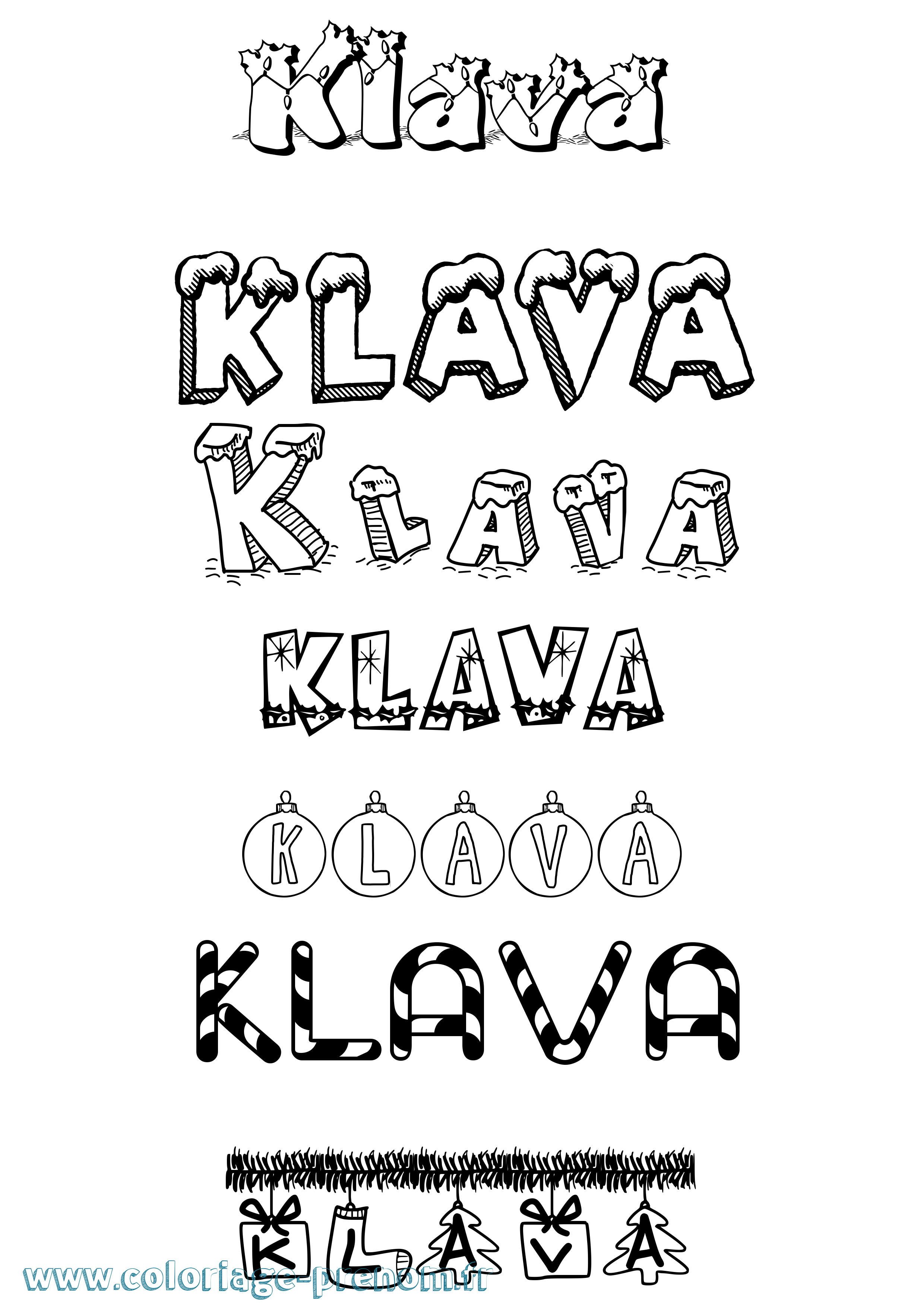 Coloriage prénom Klava Noël