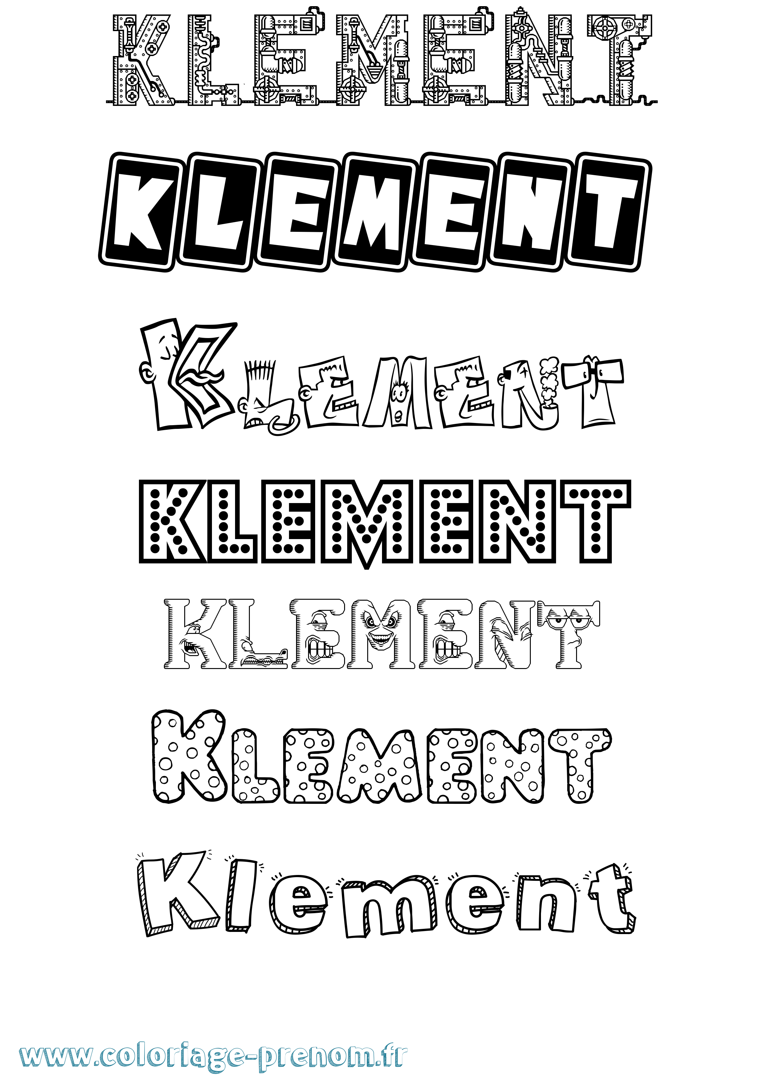 Coloriage prénom Klement Fun