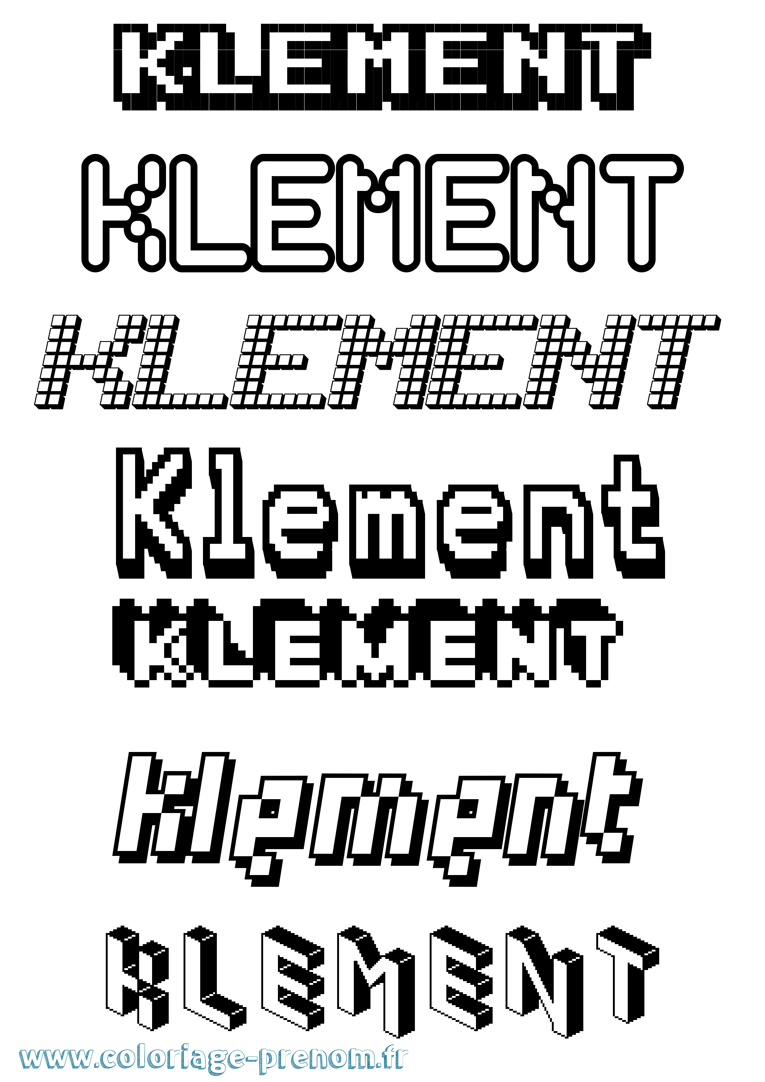 Coloriage prénom Klement Pixel