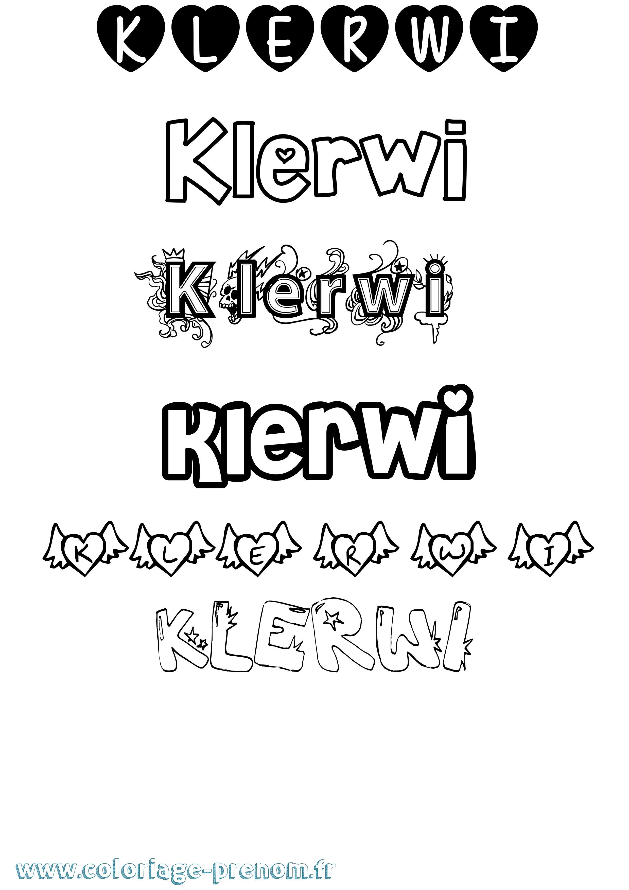 Coloriage Klerwi Girly Coloriage prénom Klerwi Girly