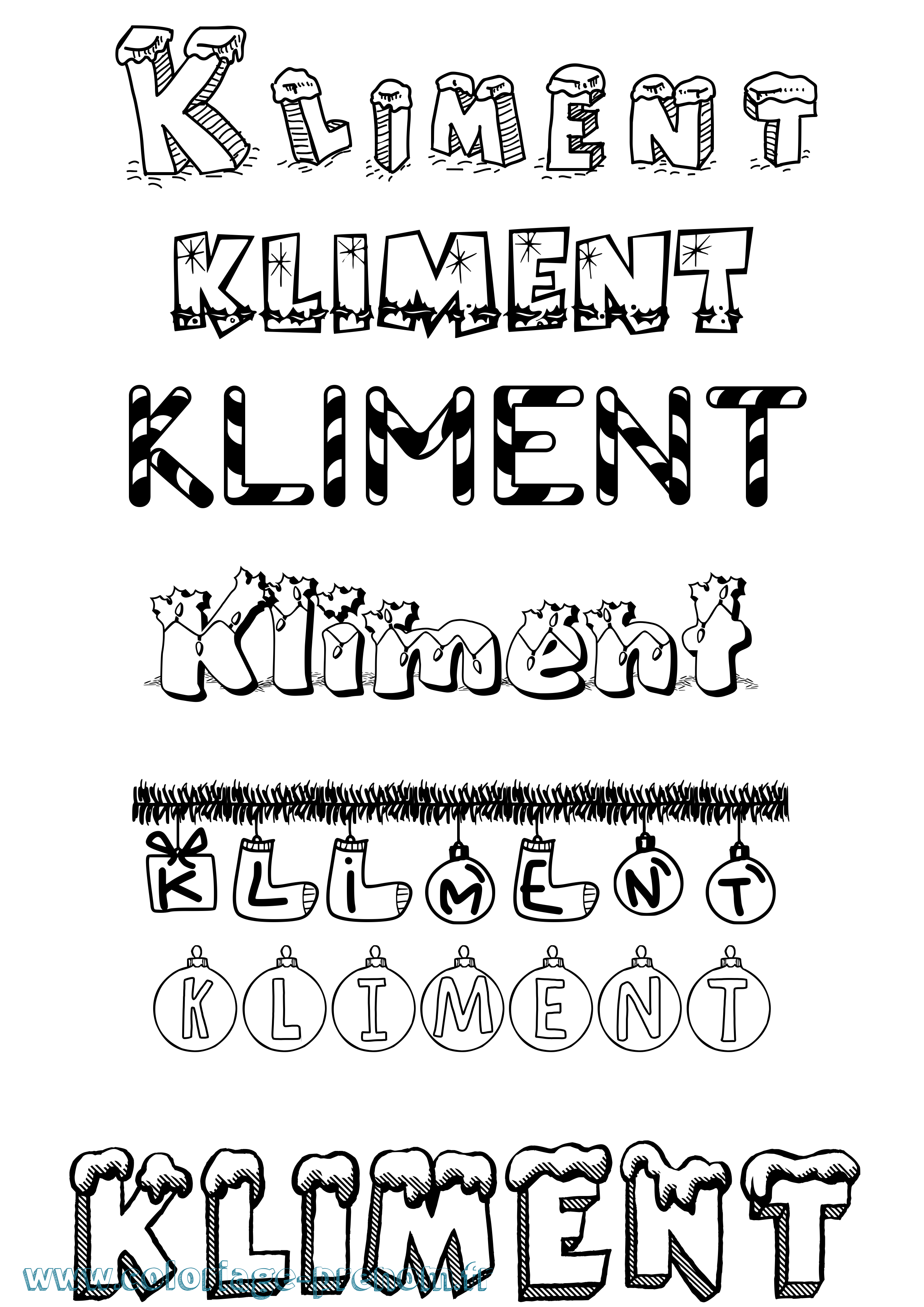 Coloriage Kliment Noël Coloriage prénom Kliment Noël