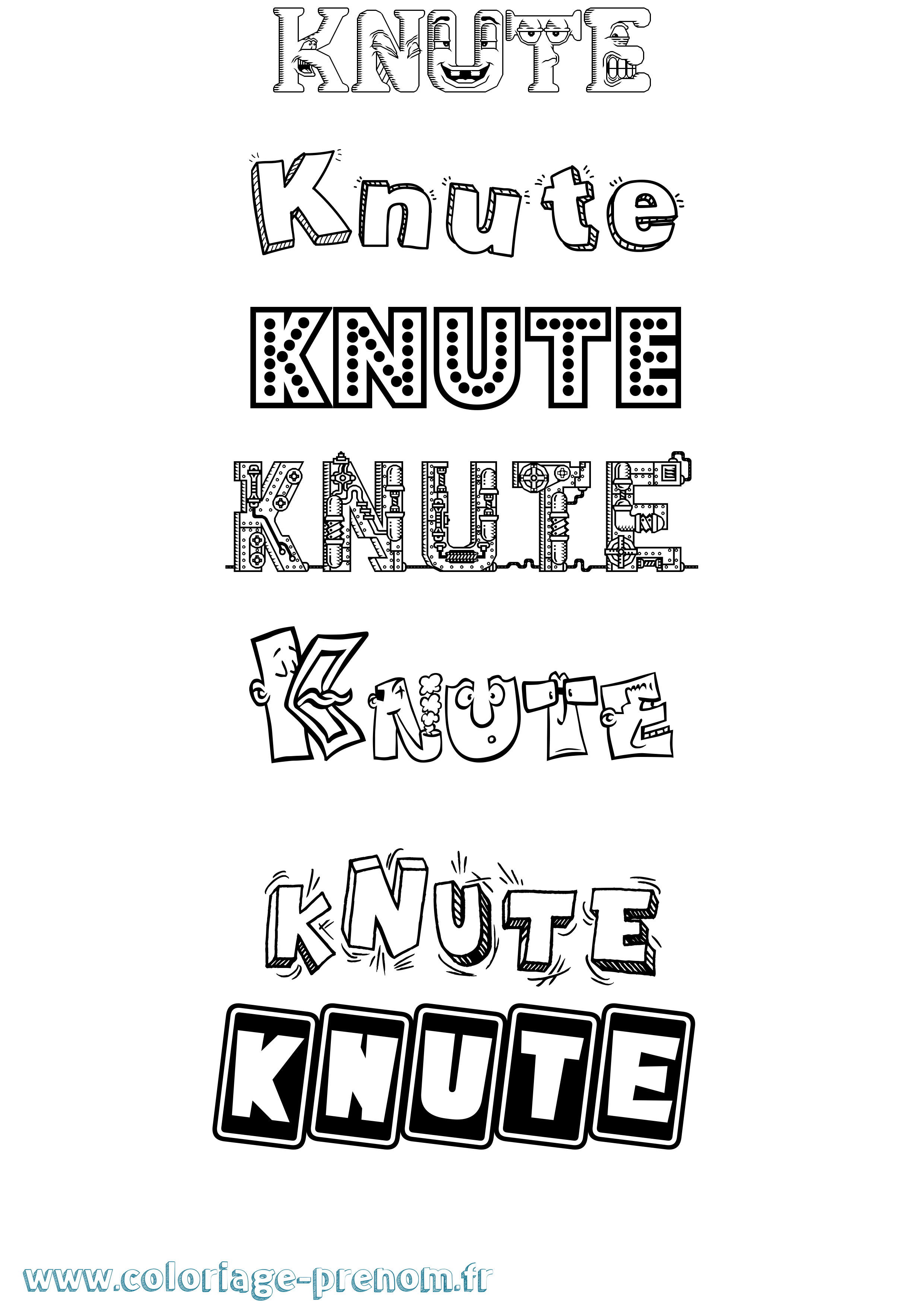 Coloriage prénom Knute Fun