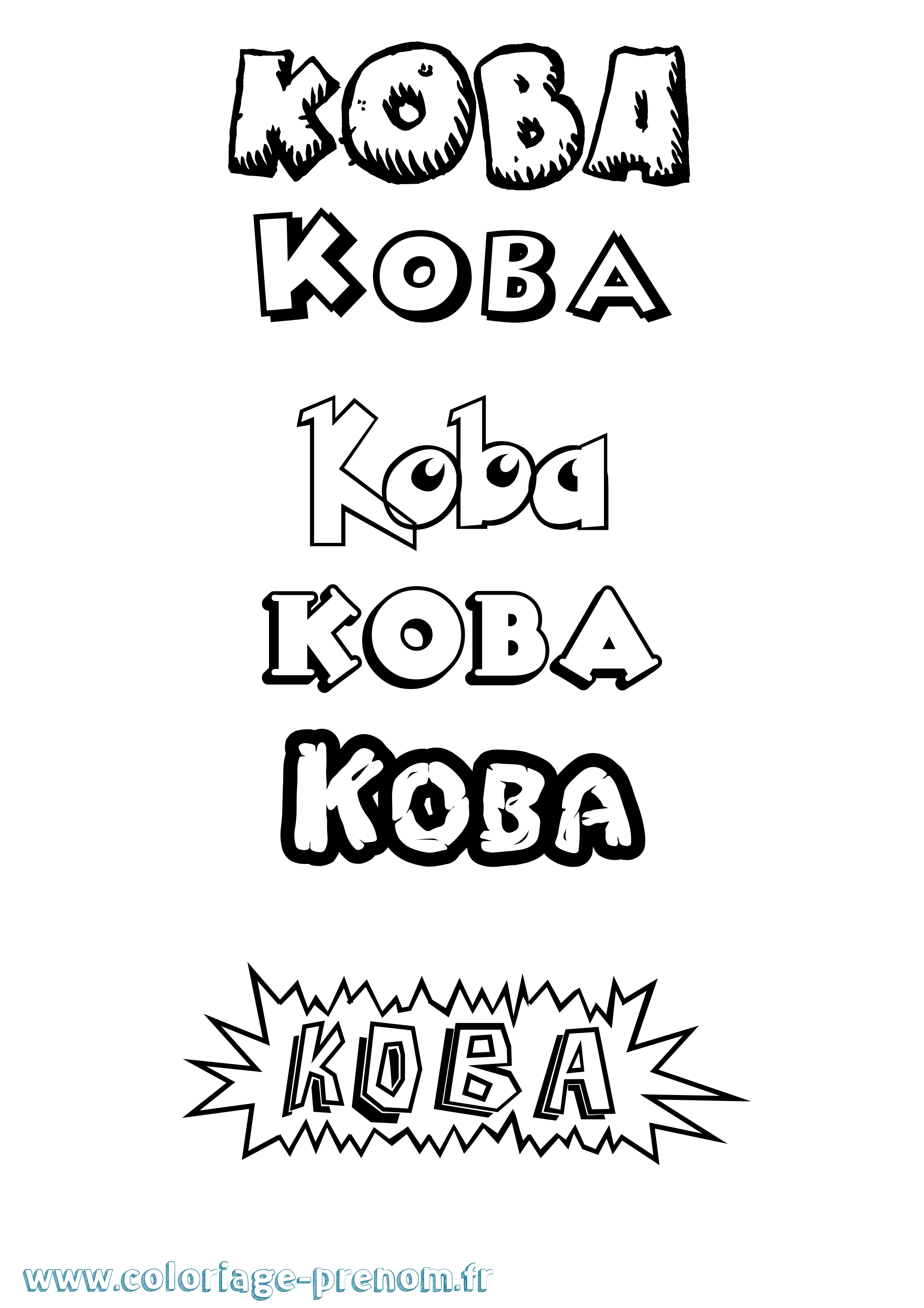 Coloriage prénom Koba Dessin Animé
