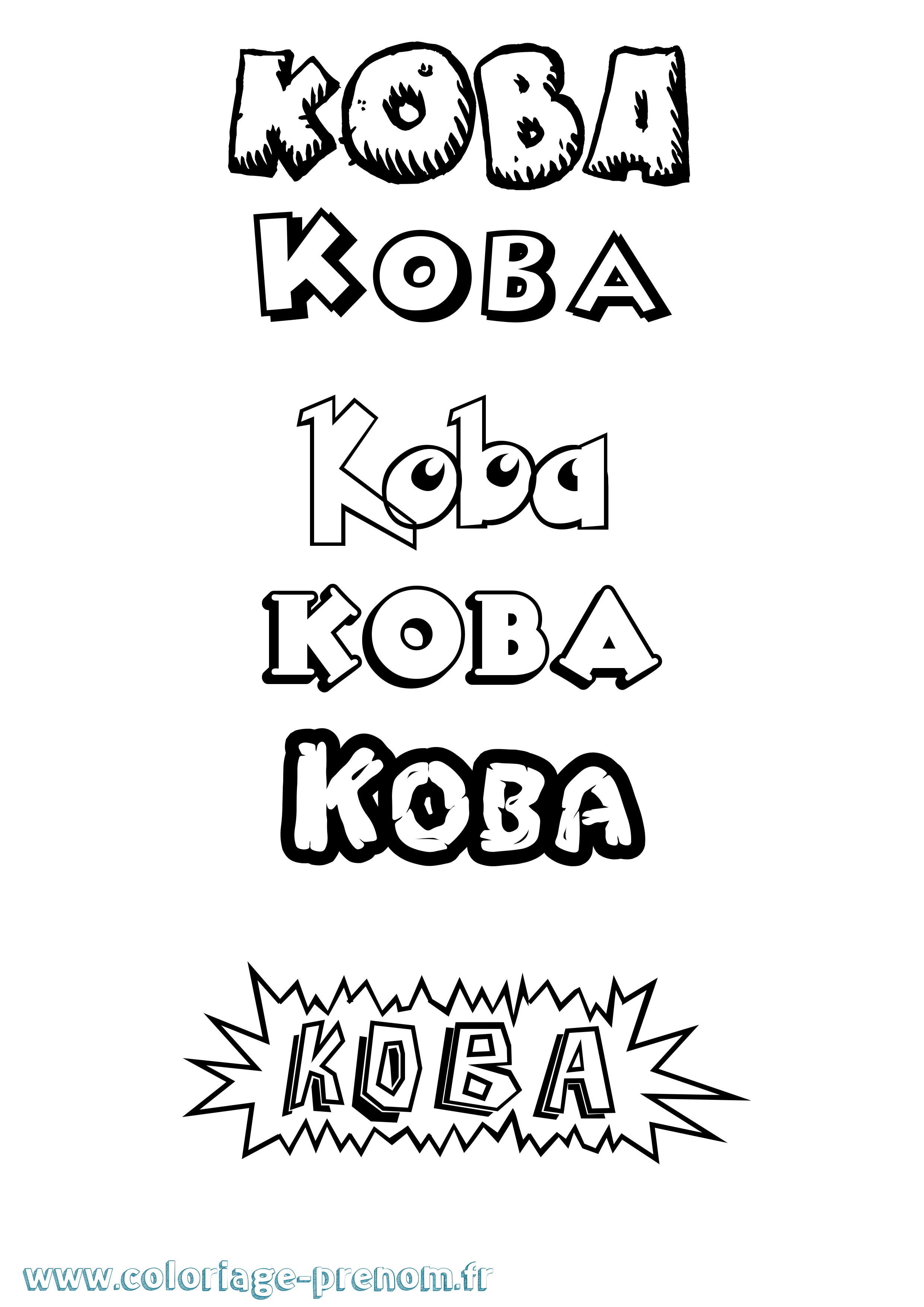 Coloriage Koba Dessin Animé Coloriage prénom Koba Dessin Animé