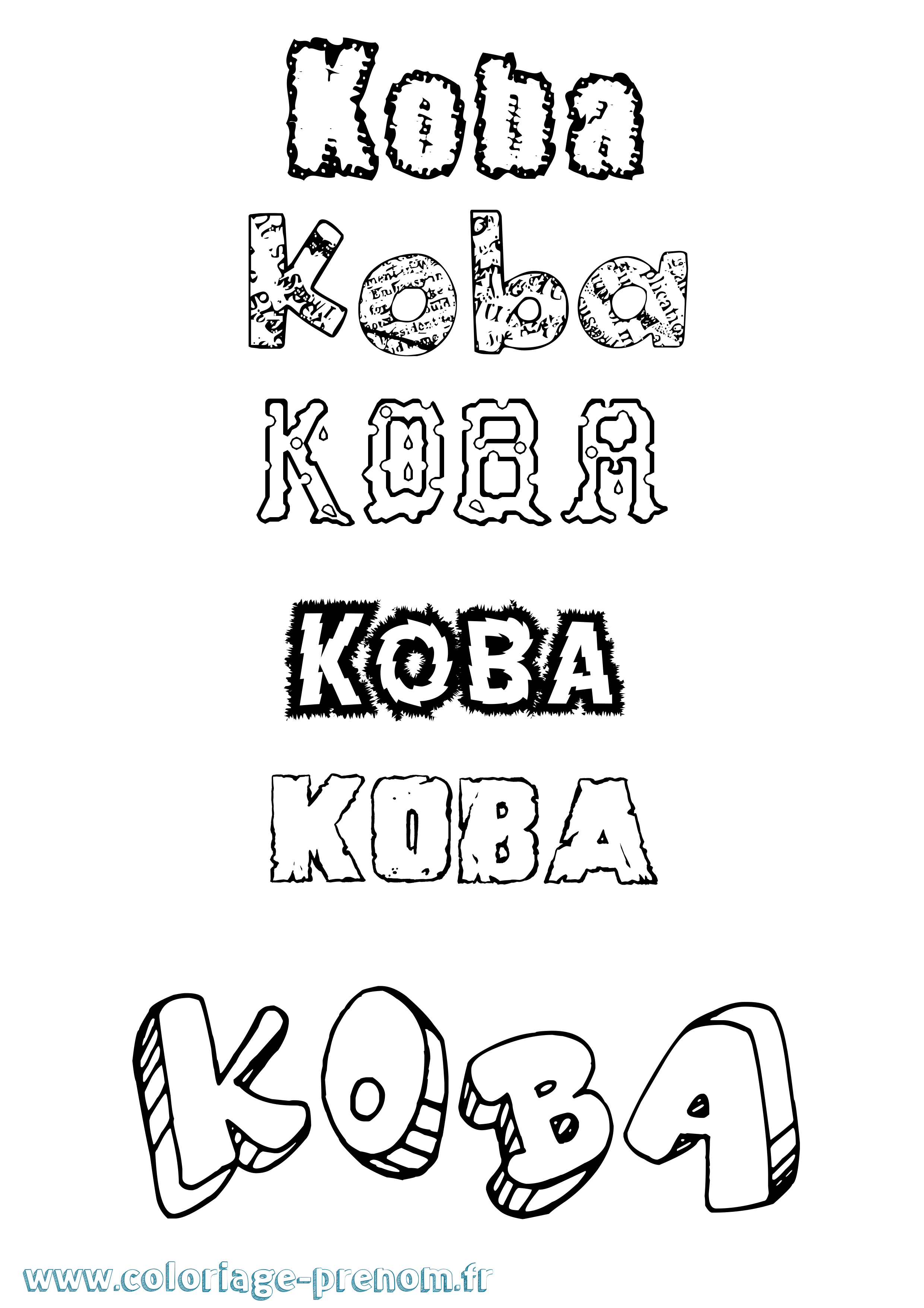 Coloriage prénom Koba Destructuré