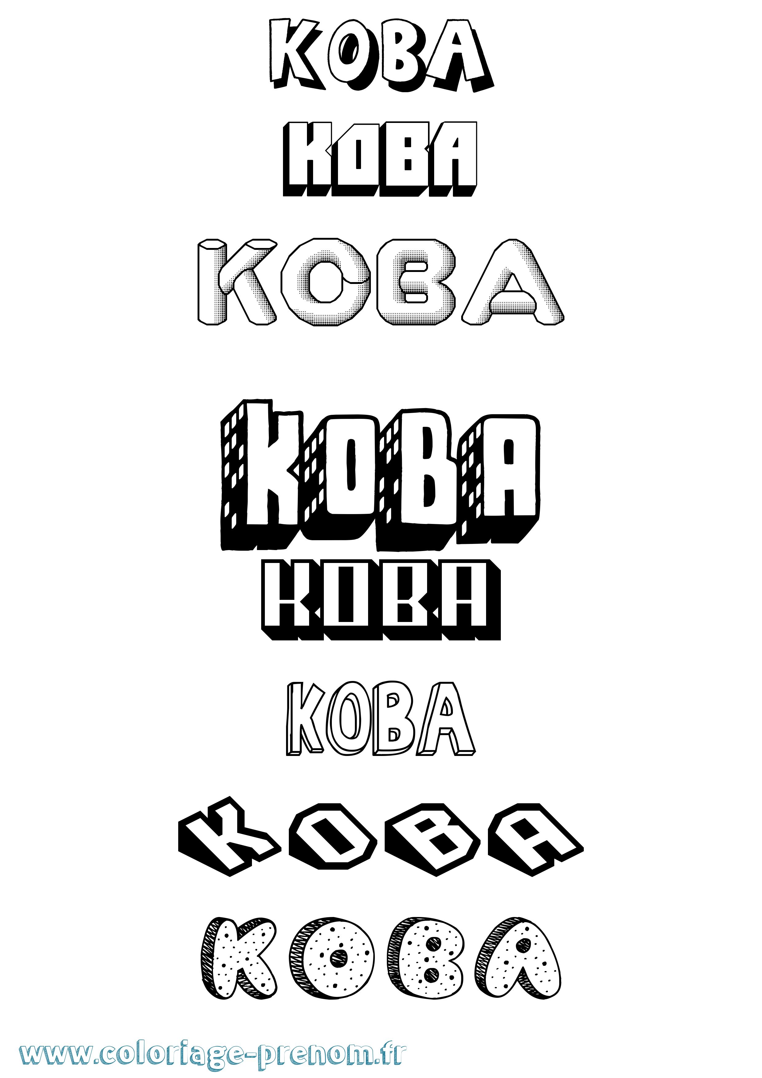 Coloriage prénom Koba Effet 3D