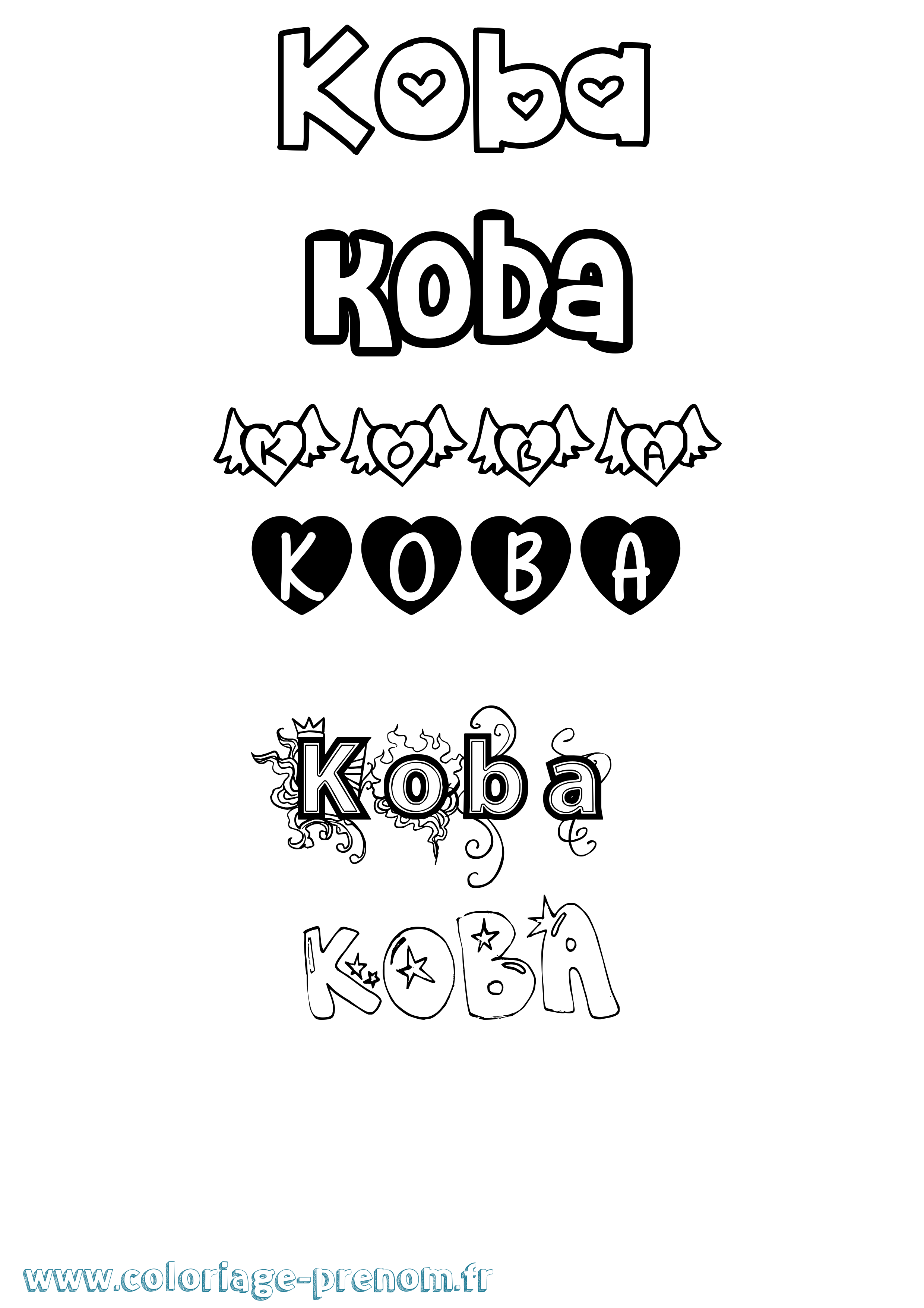 Coloriage Koba Girly Coloriage prénom Koba Girly
