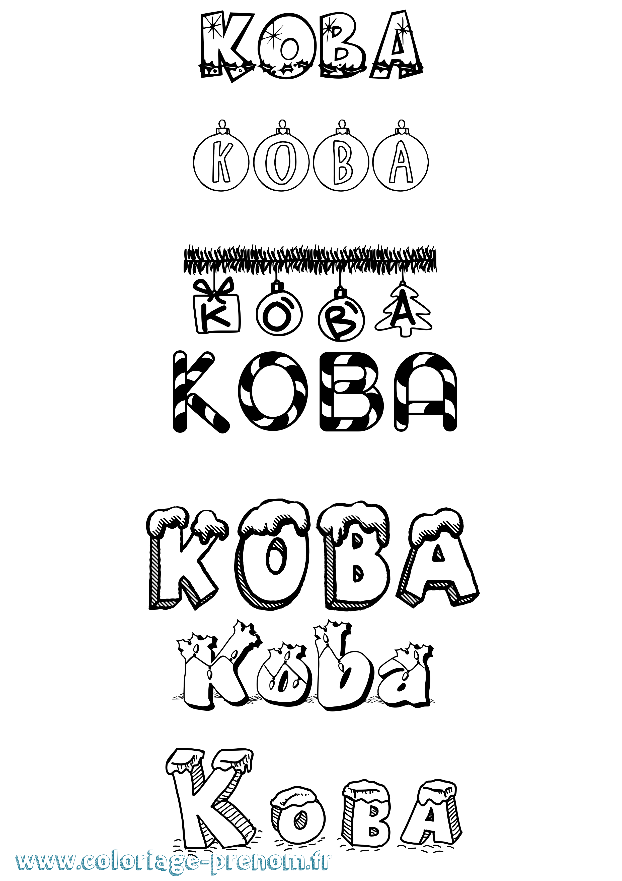 Coloriage Koba Noël Coloriage prénom Koba Noël