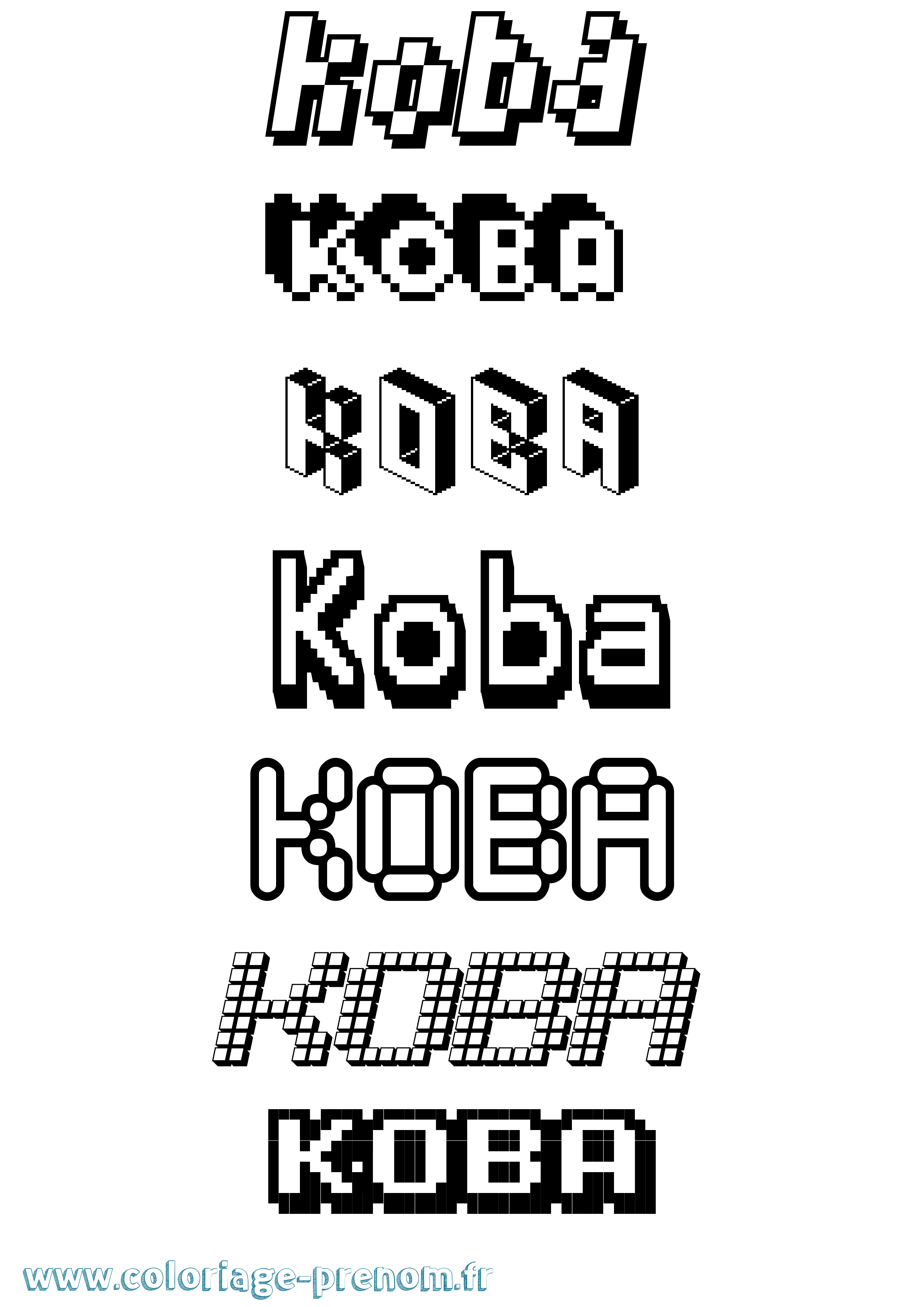 Coloriage prénom Koba Pixel