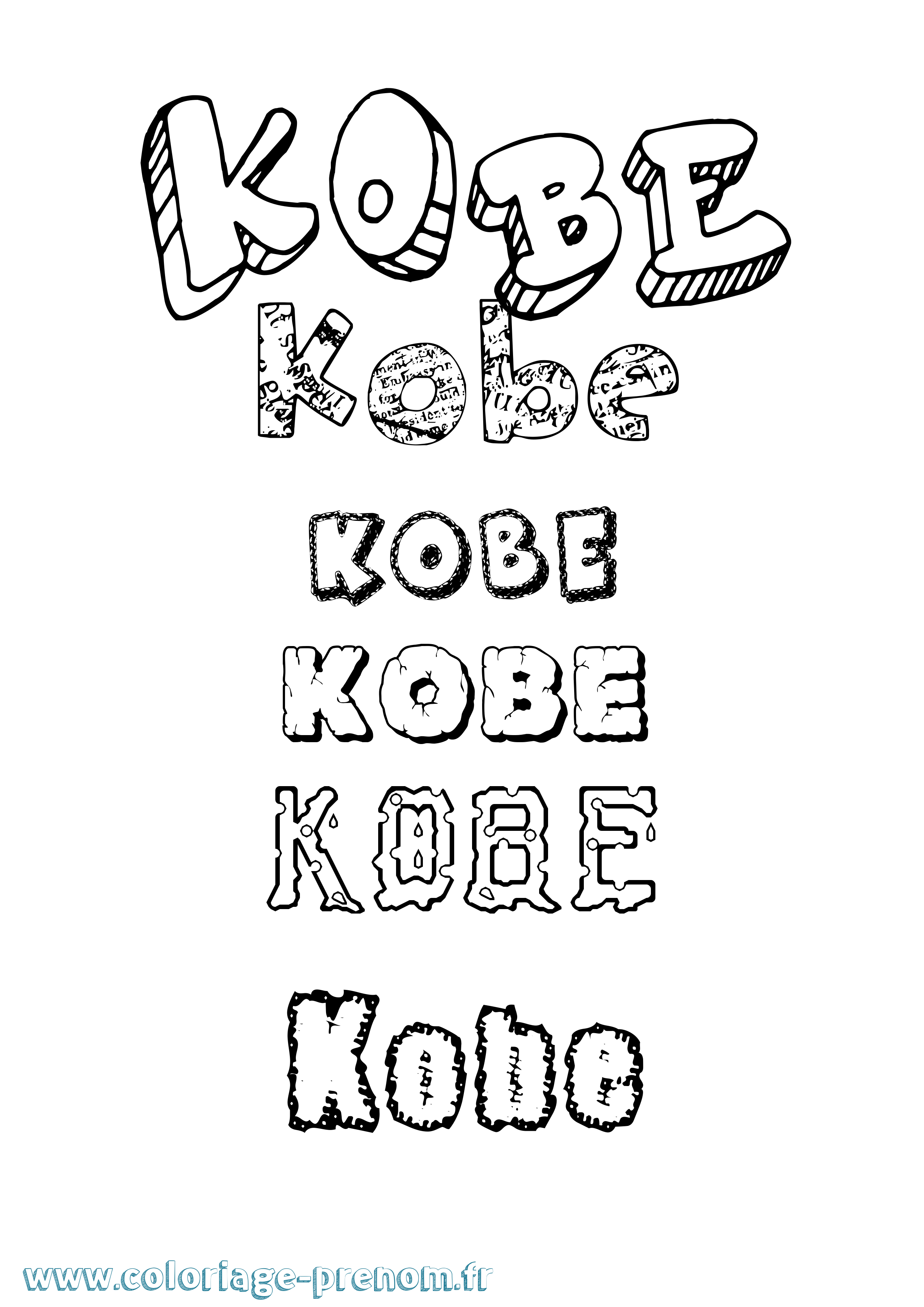Coloriage prénom Kobe Destructuré