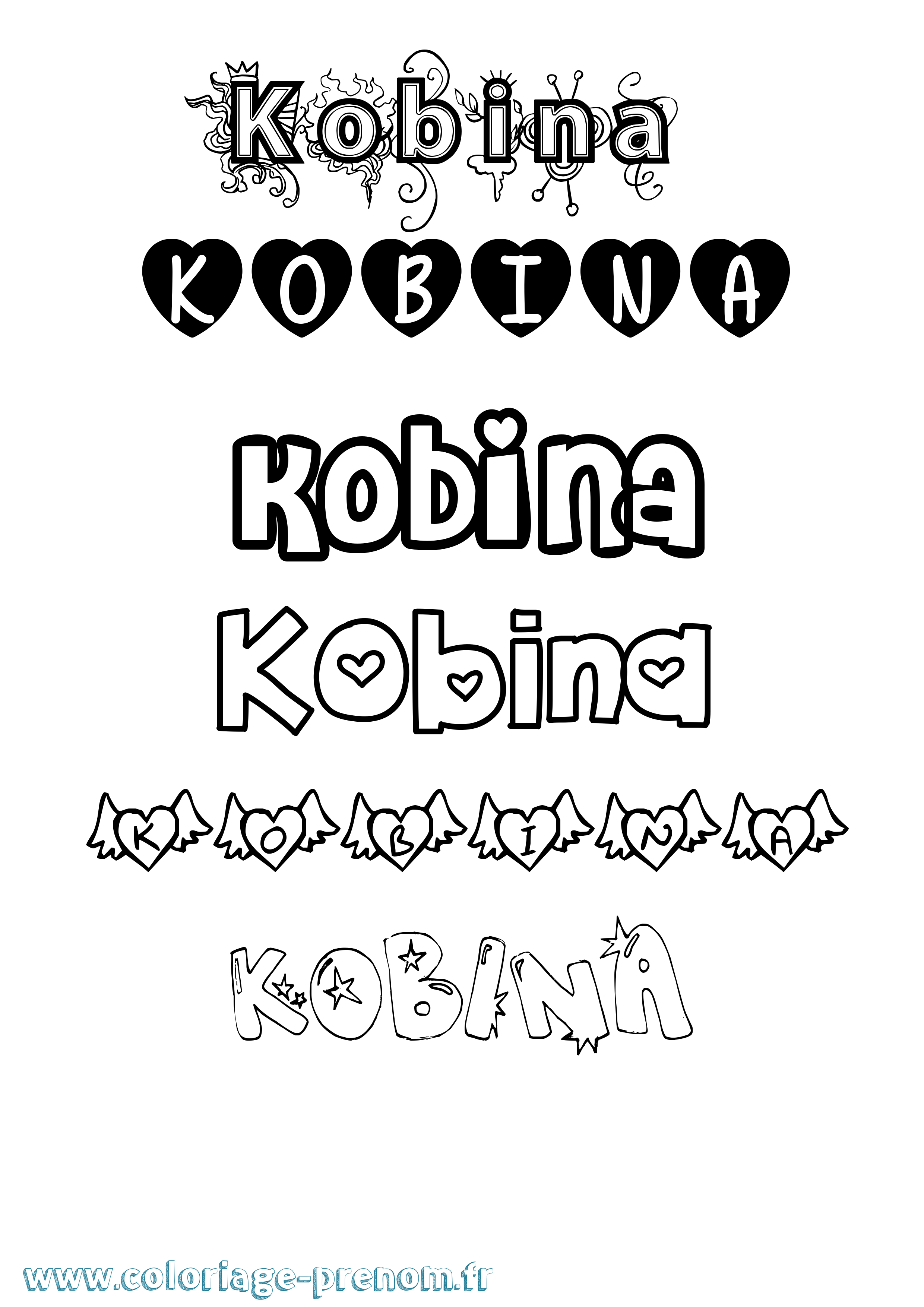 Coloriage Kobina Girly Coloriage prénom Kobina Girly