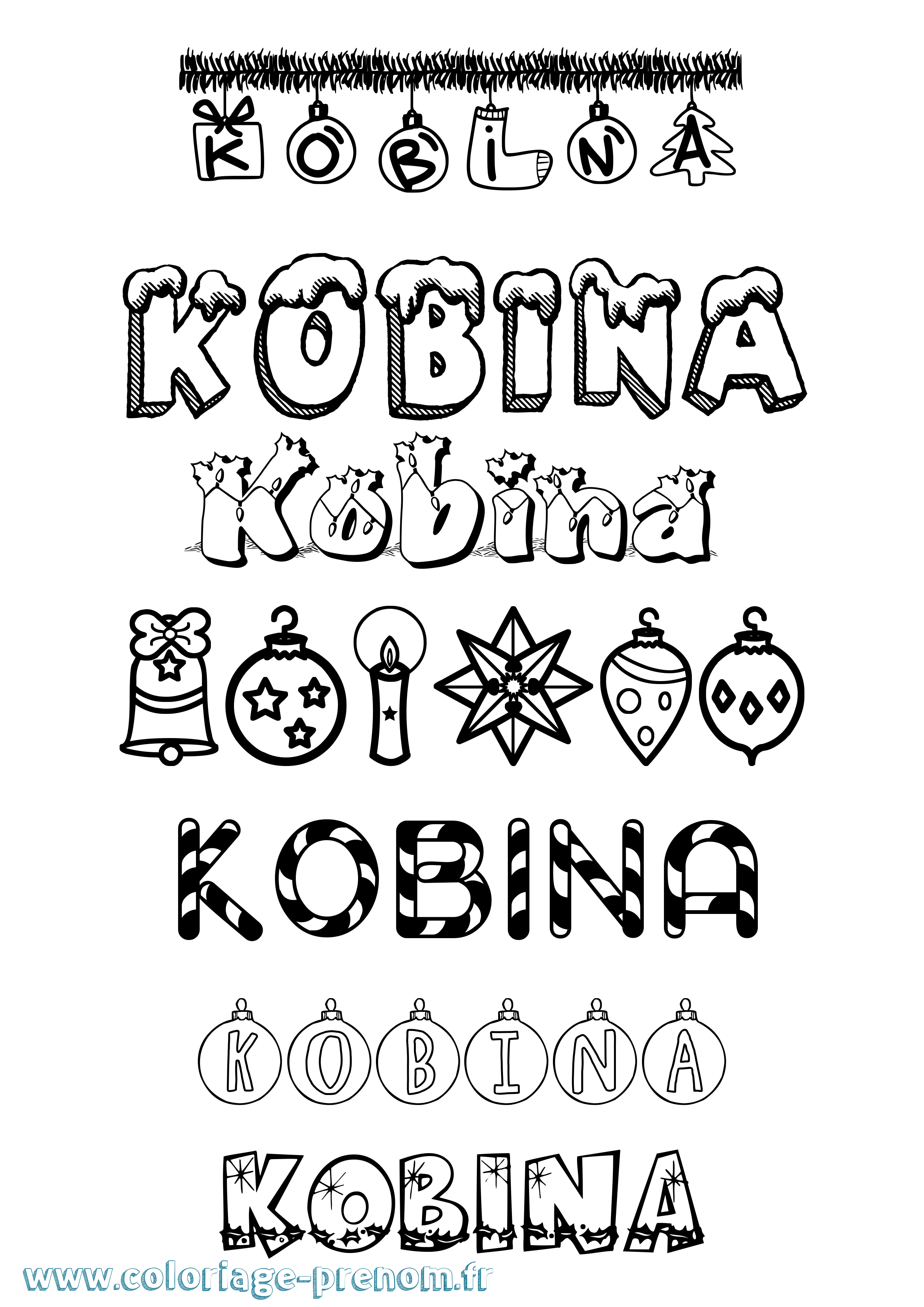 Coloriage prénom Kobina Noël