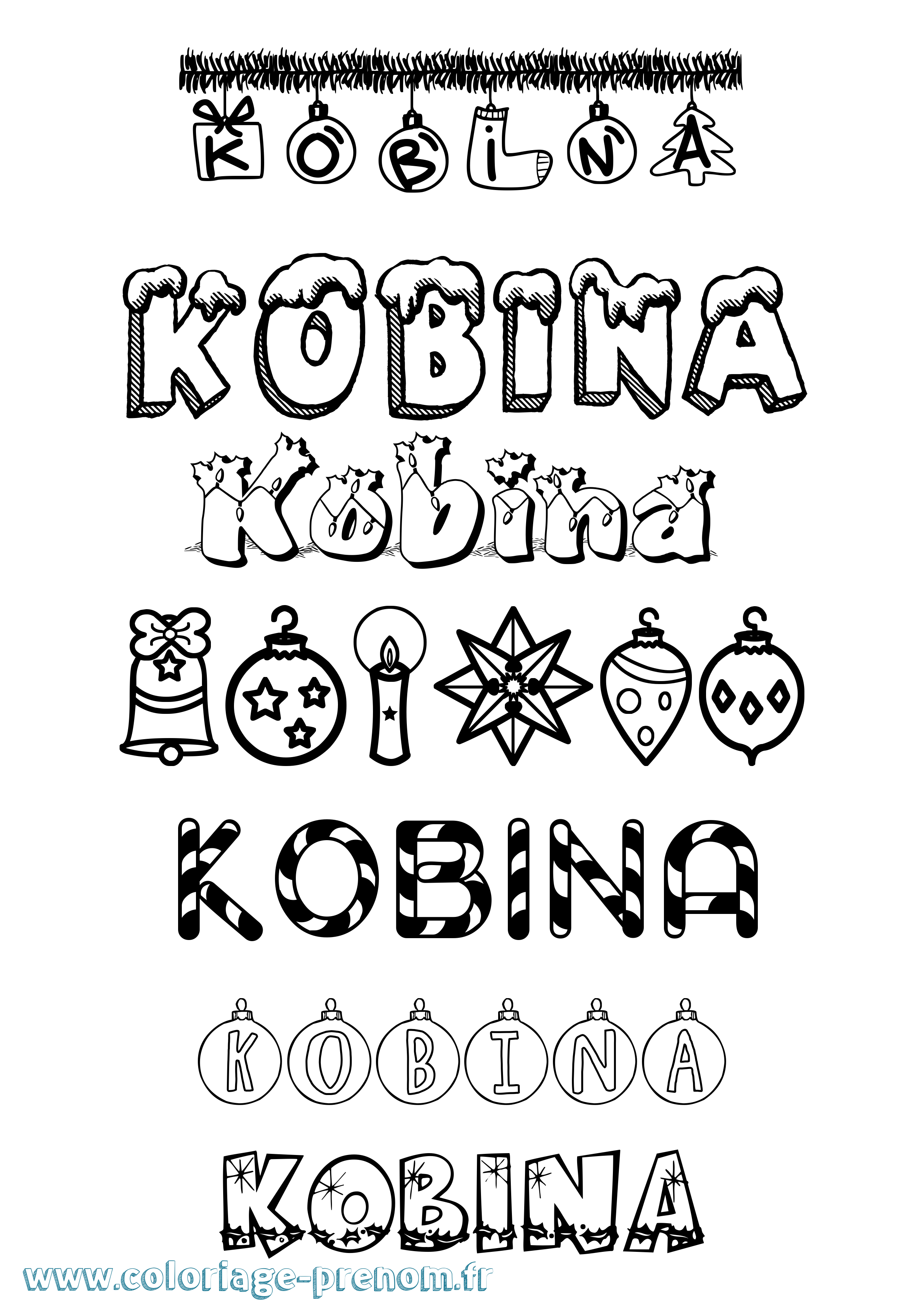 Coloriage Kobina Noël Coloriage prénom Kobina Noël