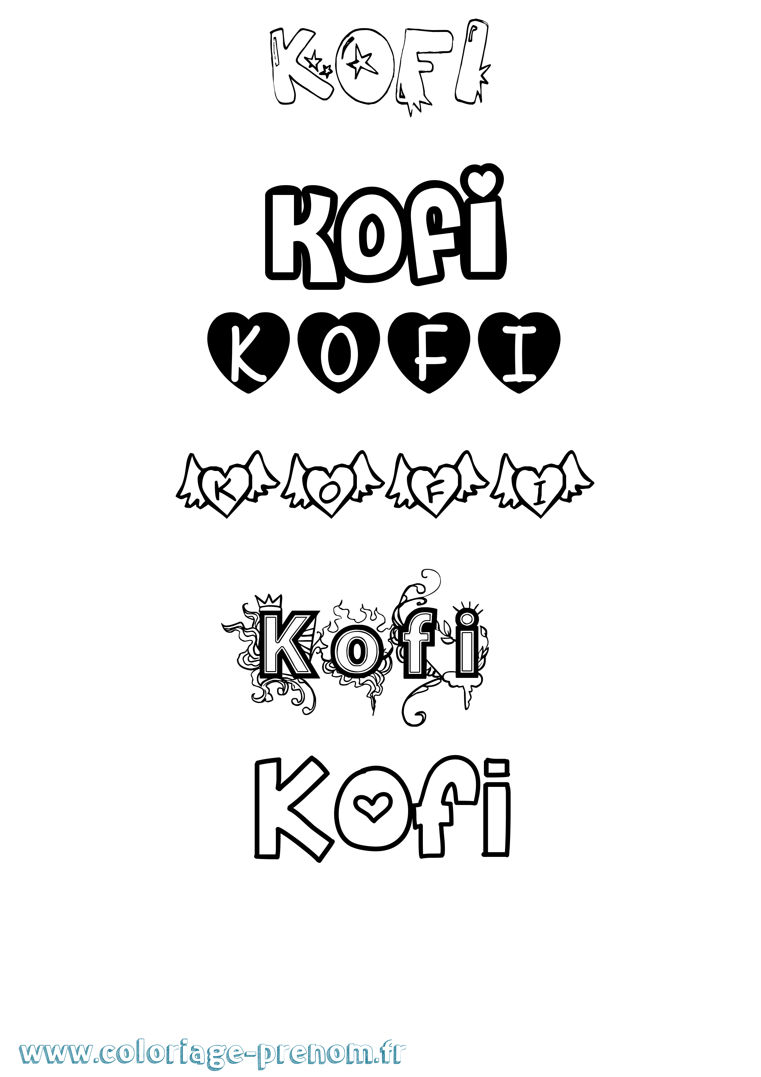 Coloriage Kofi Girly Coloriage prénom Kofi Girly