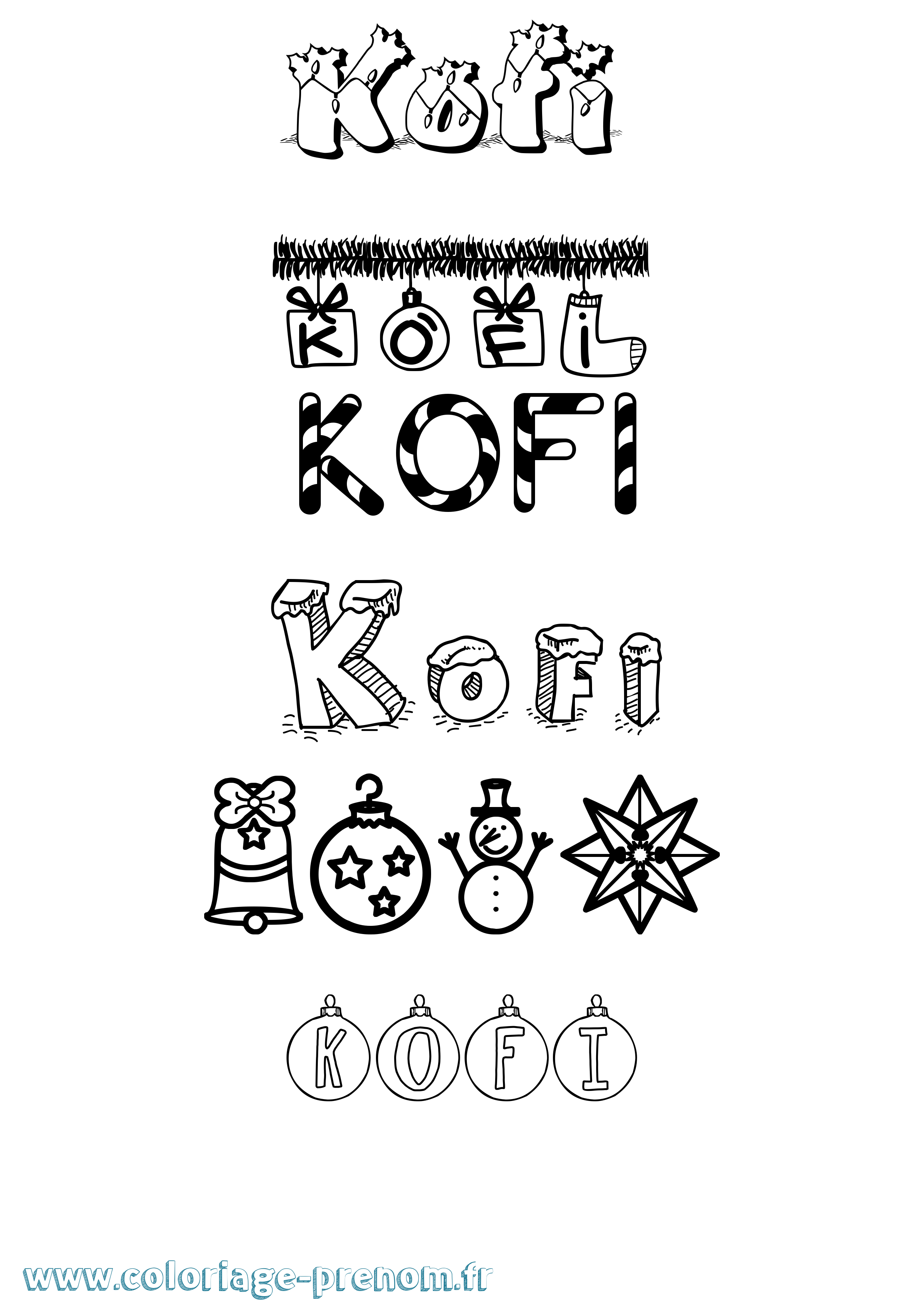 Coloriage Kofi Noël Coloriage prénom Kofi Noël