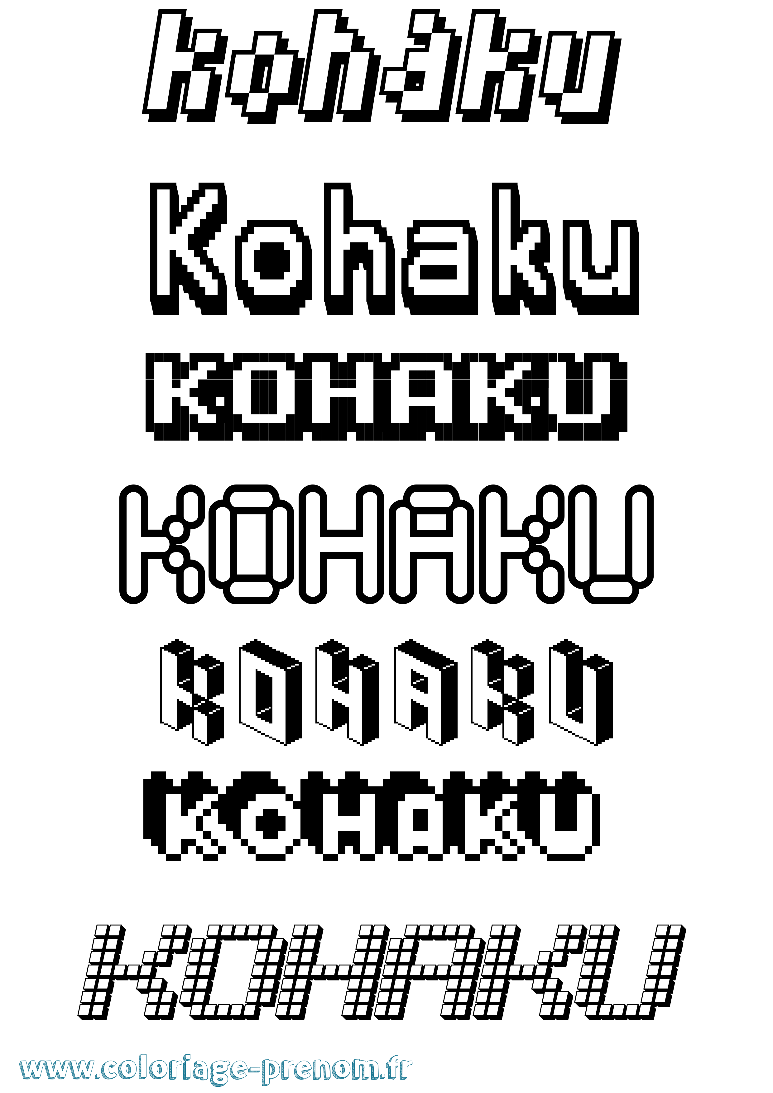 Coloriage prénom Kohaku Pixel