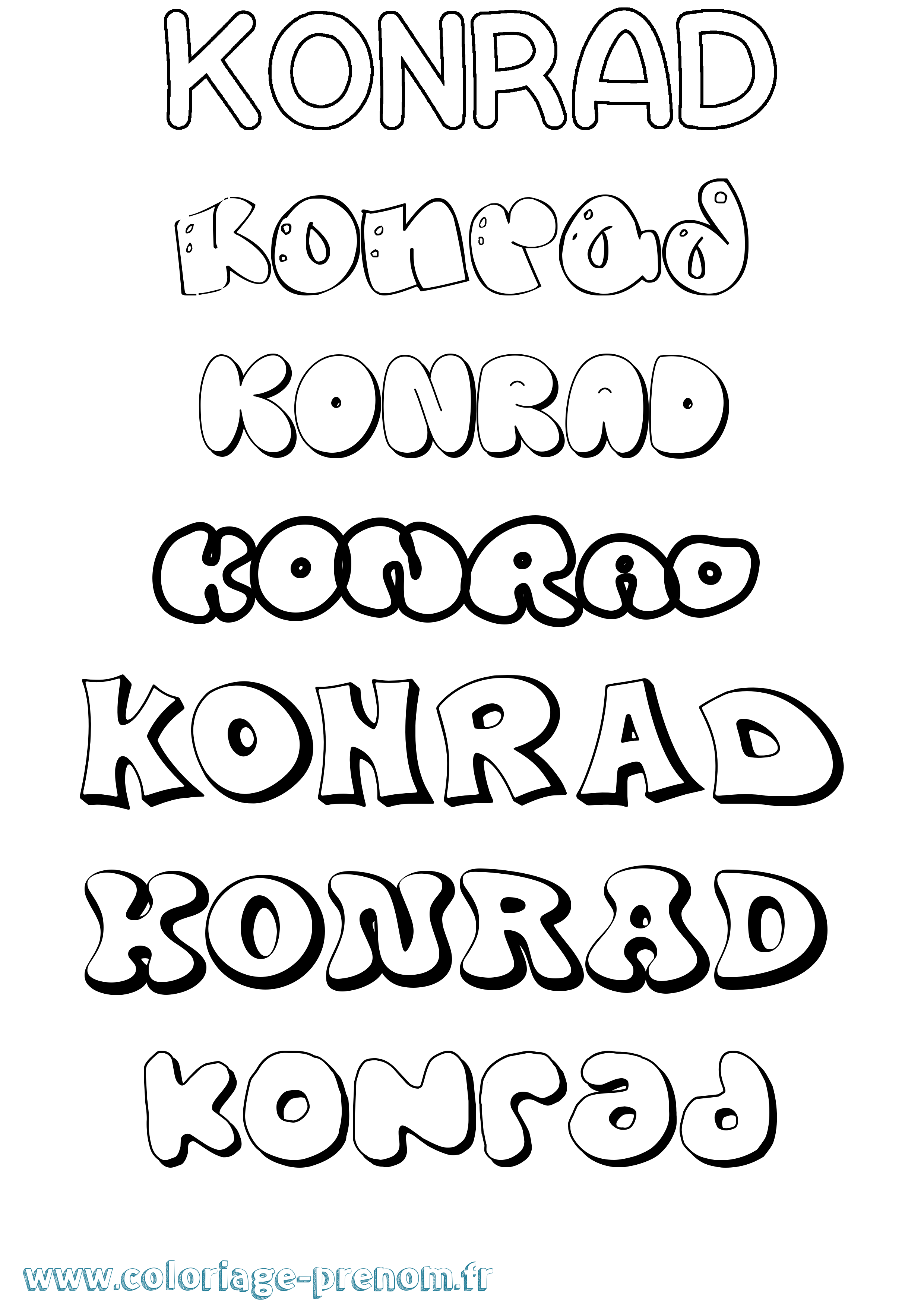 Coloriage prénom Konrad Bubble