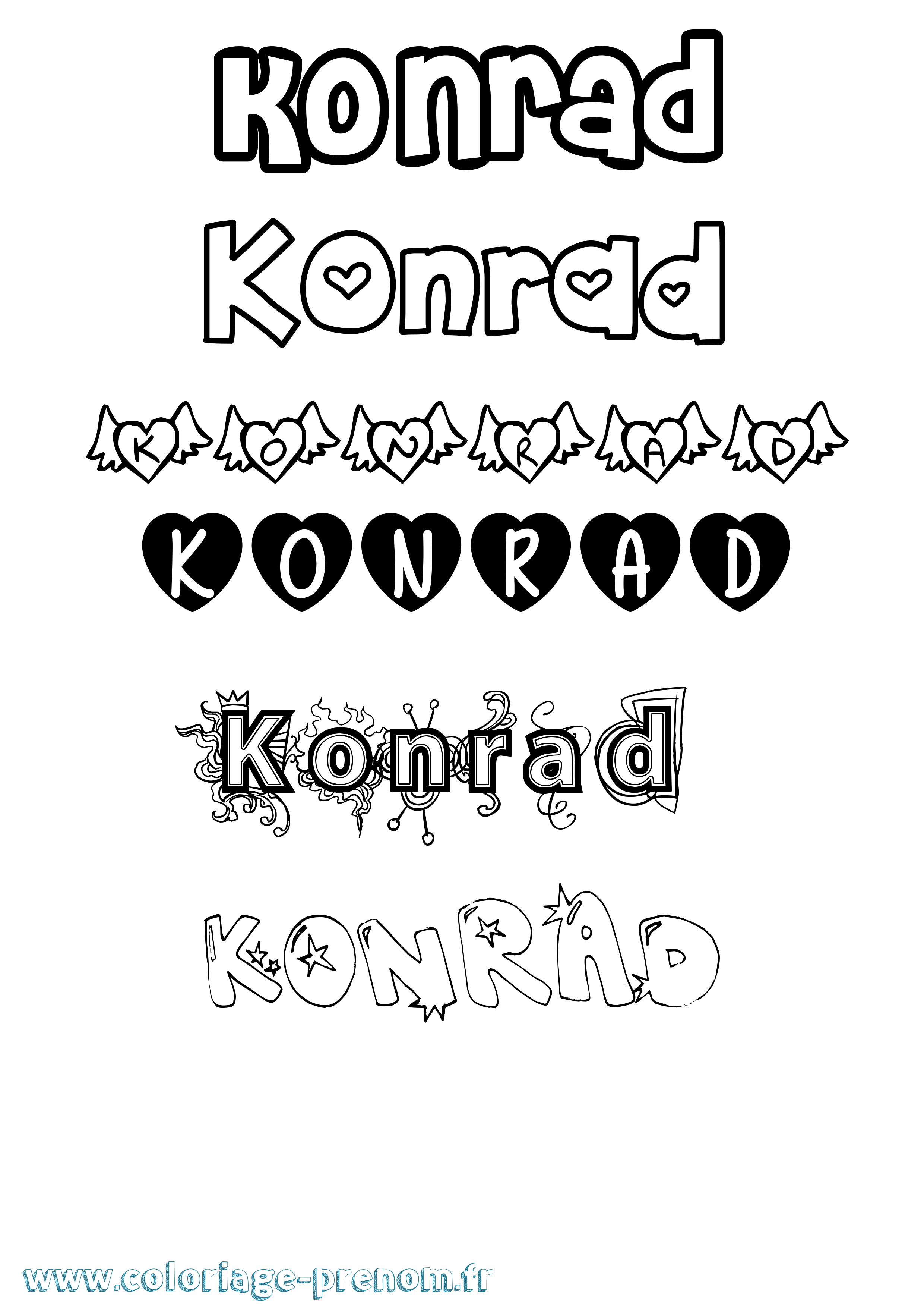Coloriage prénom Konrad Girly