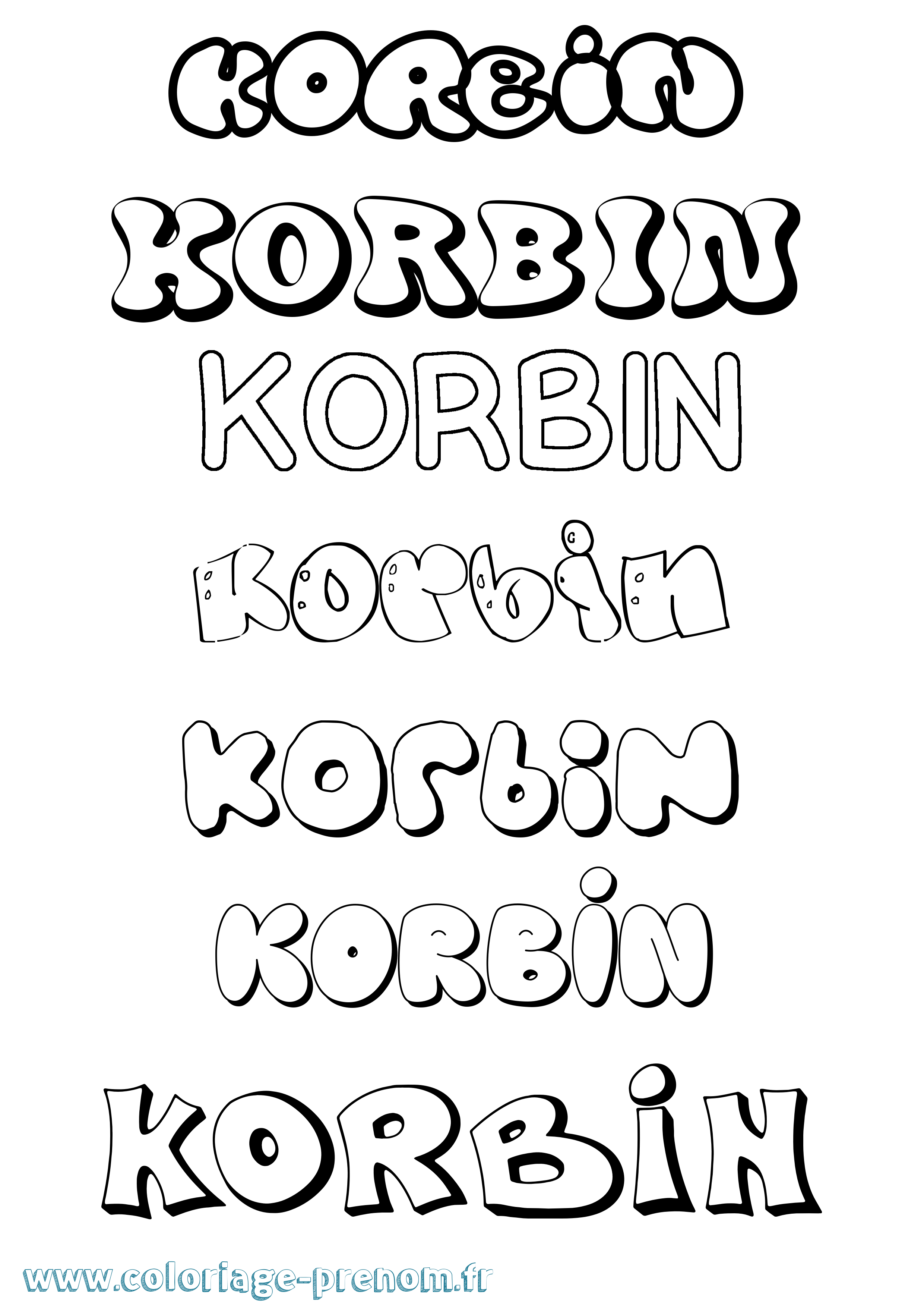 Coloriage prénom Korbin Bubble