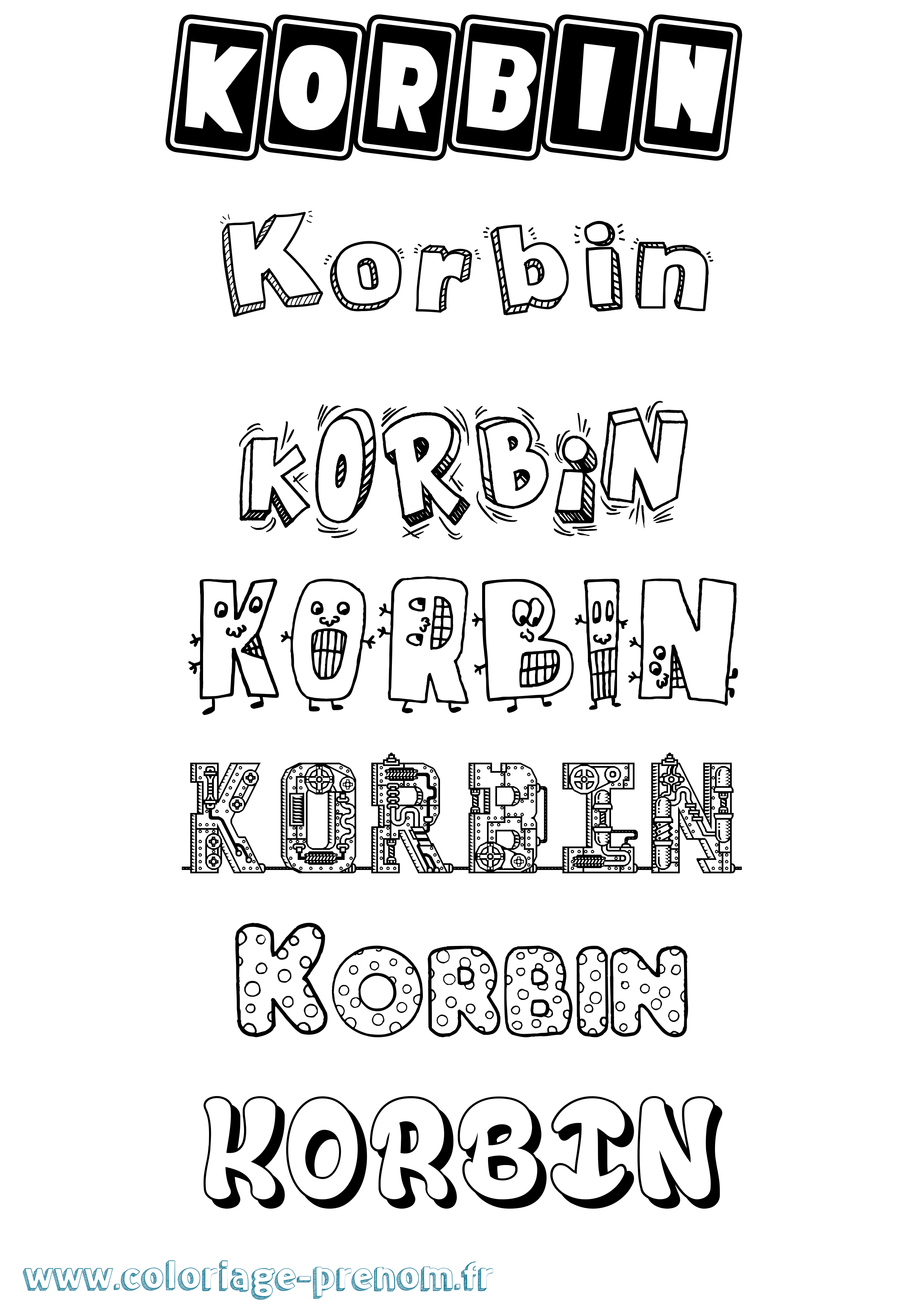 Coloriage prénom Korbin Fun