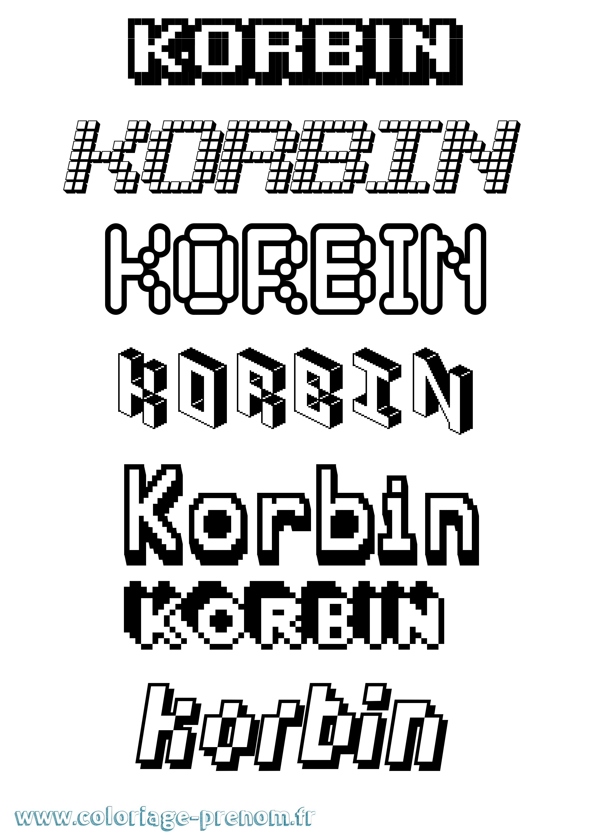 Coloriage prénom Korbin Pixel