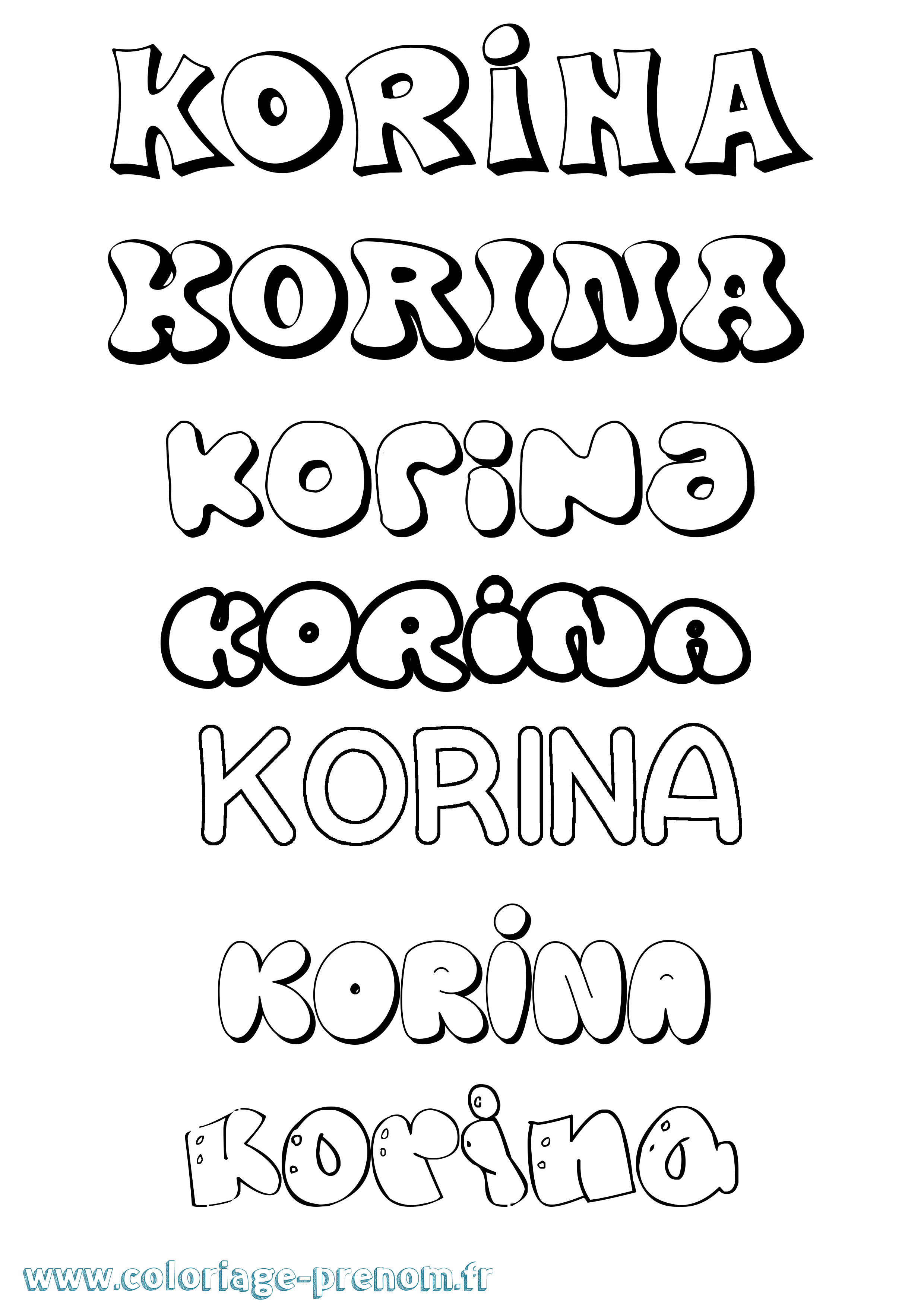 Coloriage prénom Korina Bubble