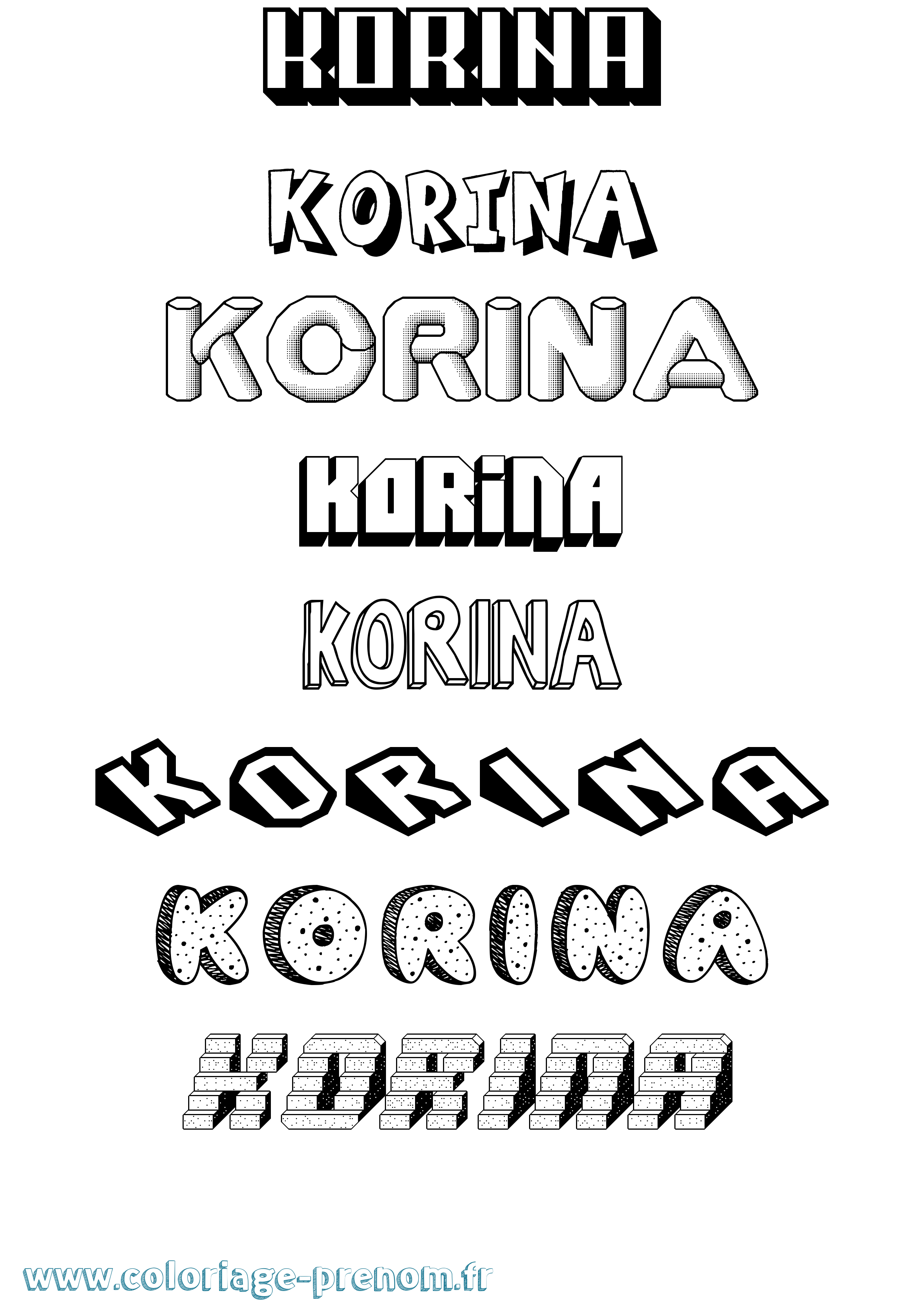 Coloriage prénom Korina Effet 3D