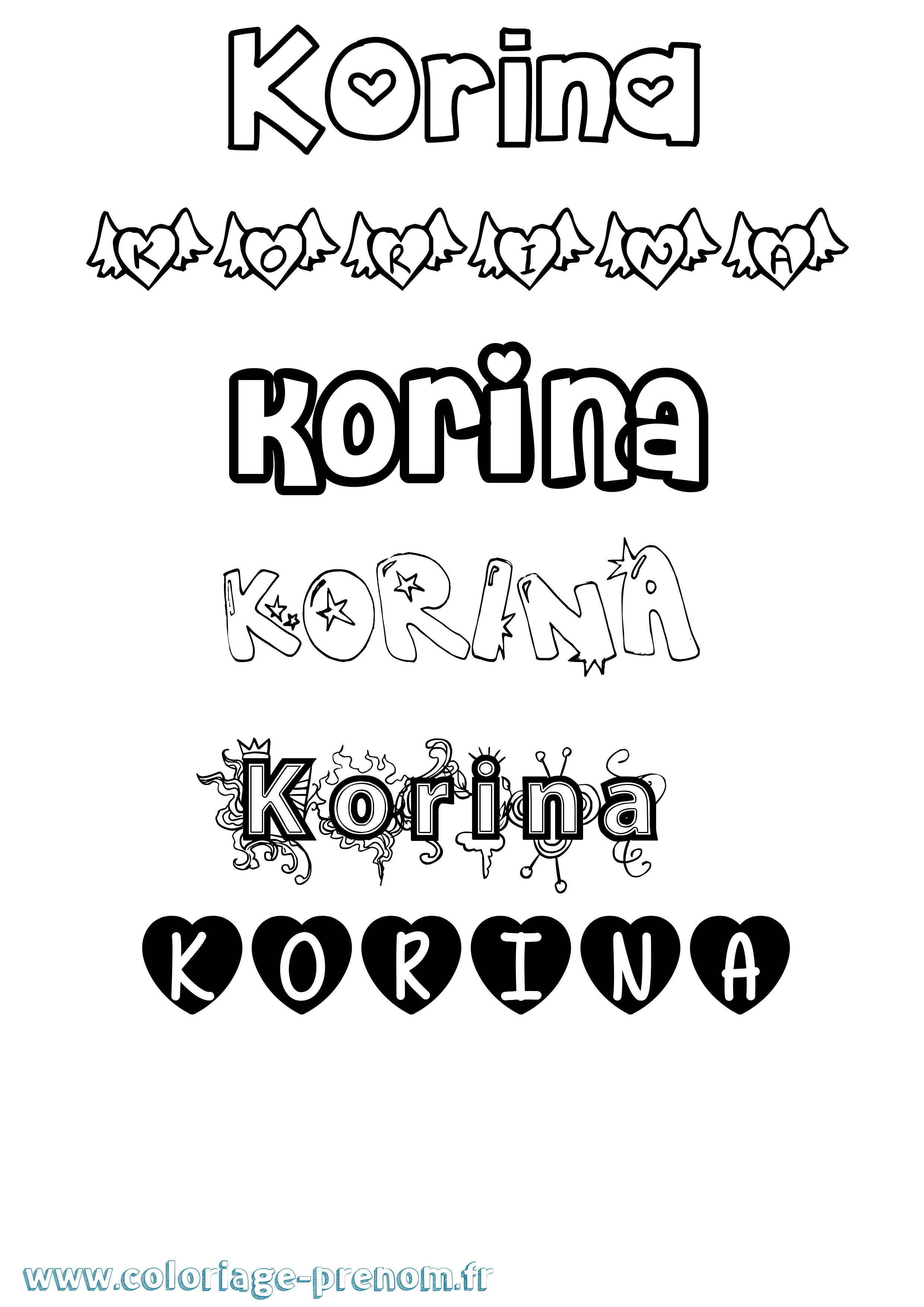 Coloriage prénom Korina Girly