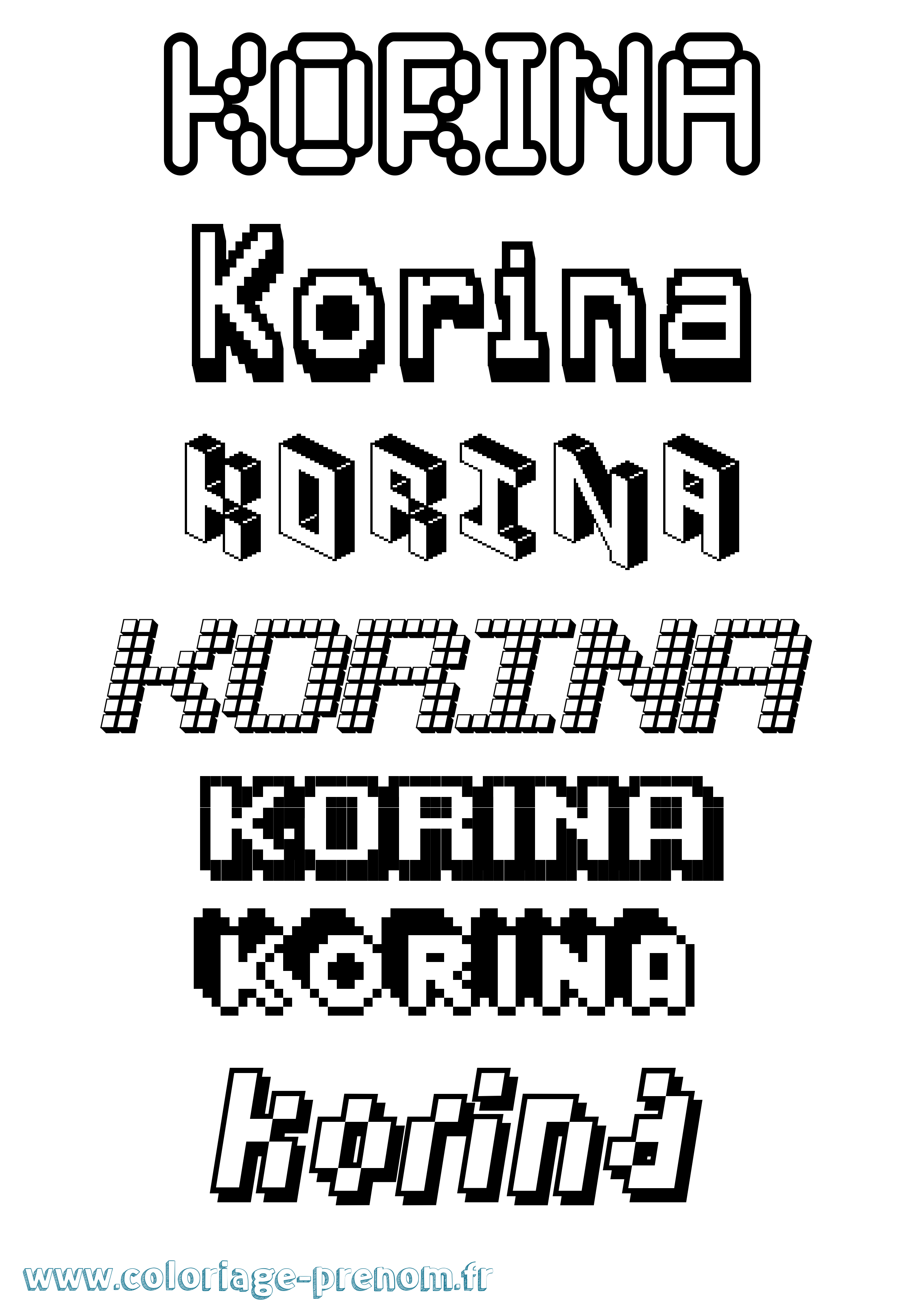 Coloriage prénom Korina Pixel