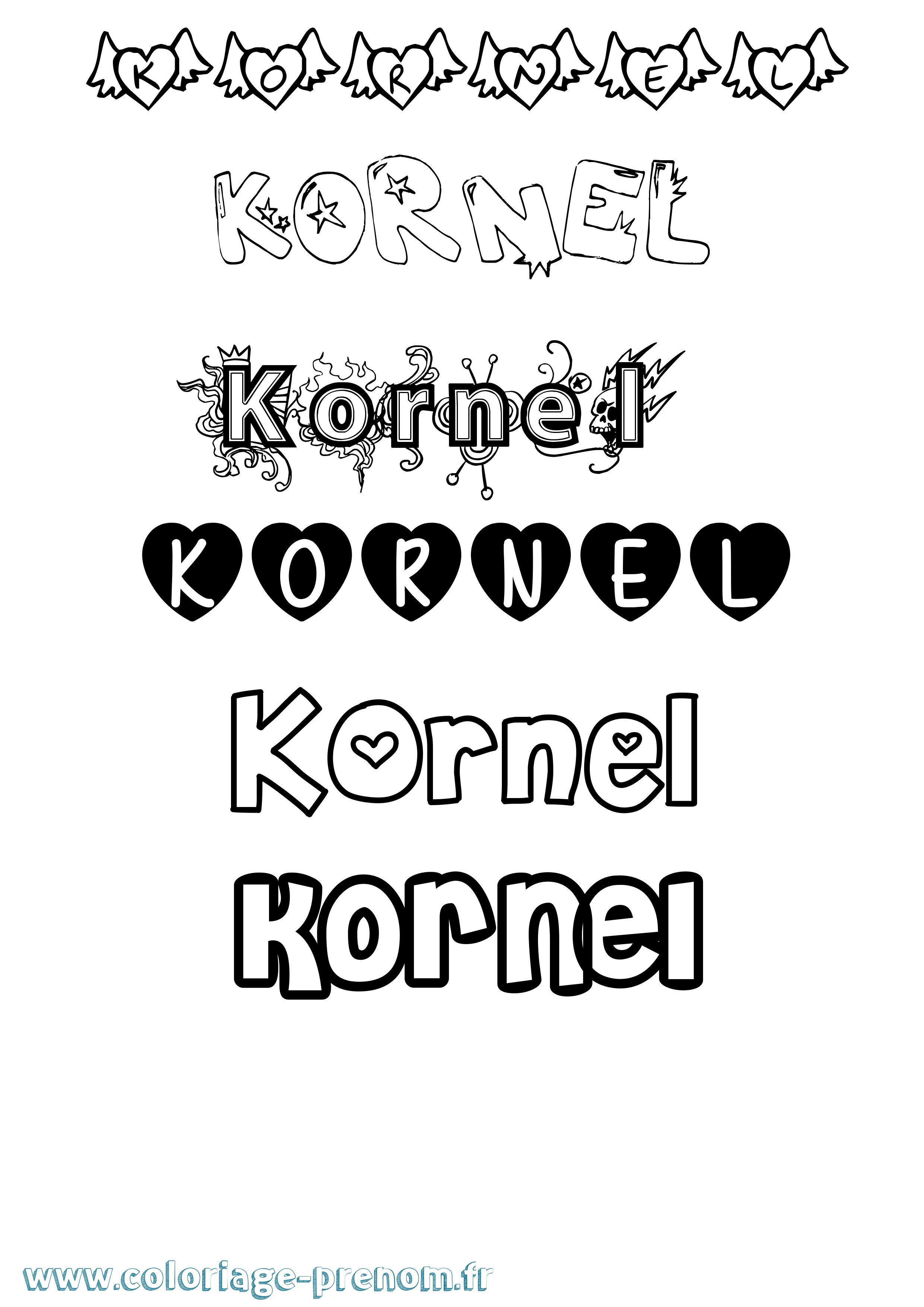 Coloriage Kornel Girly Coloriage prénom Kornel Girly