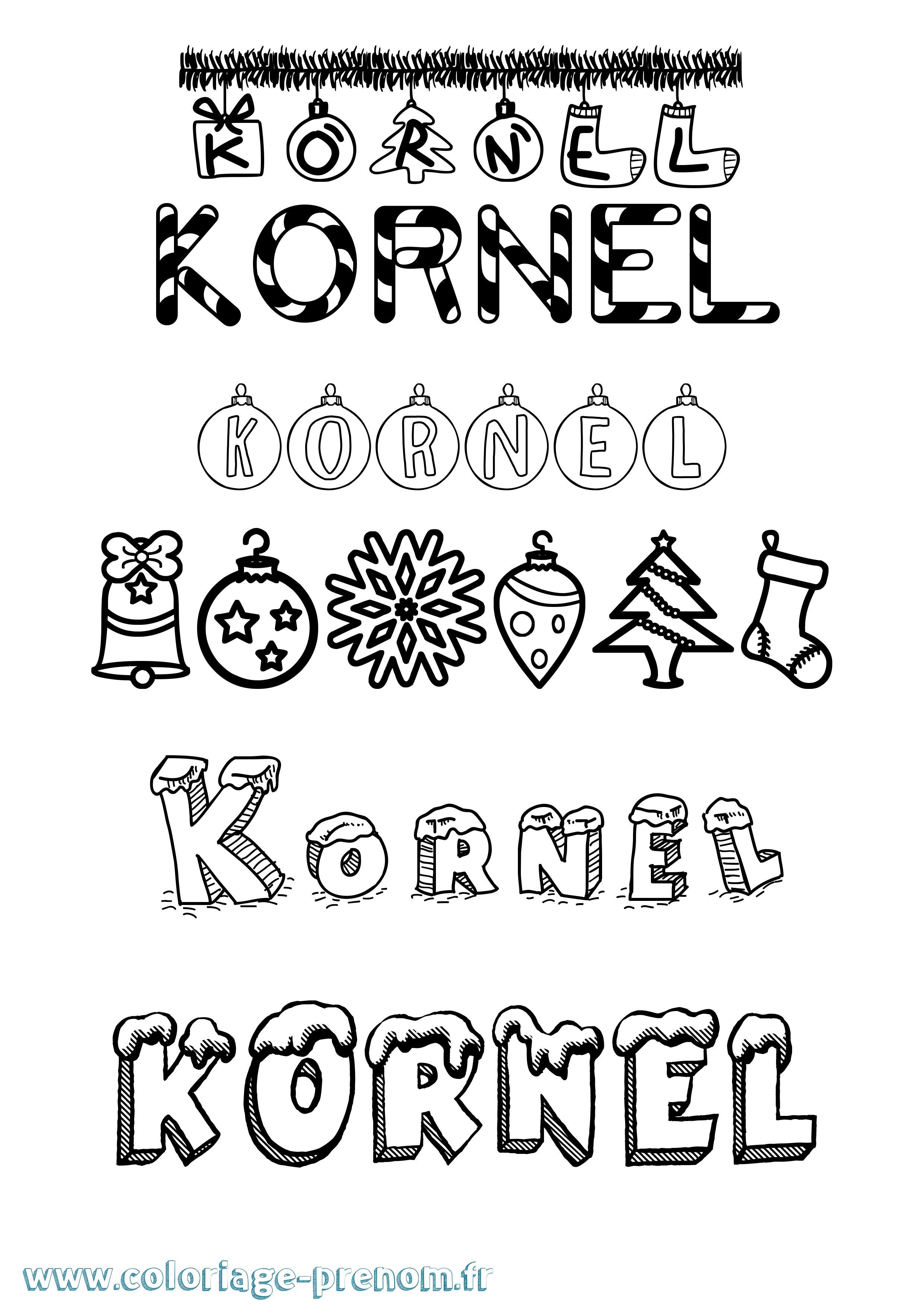 Coloriage Kornel Noël Coloriage prénom Kornel Noël