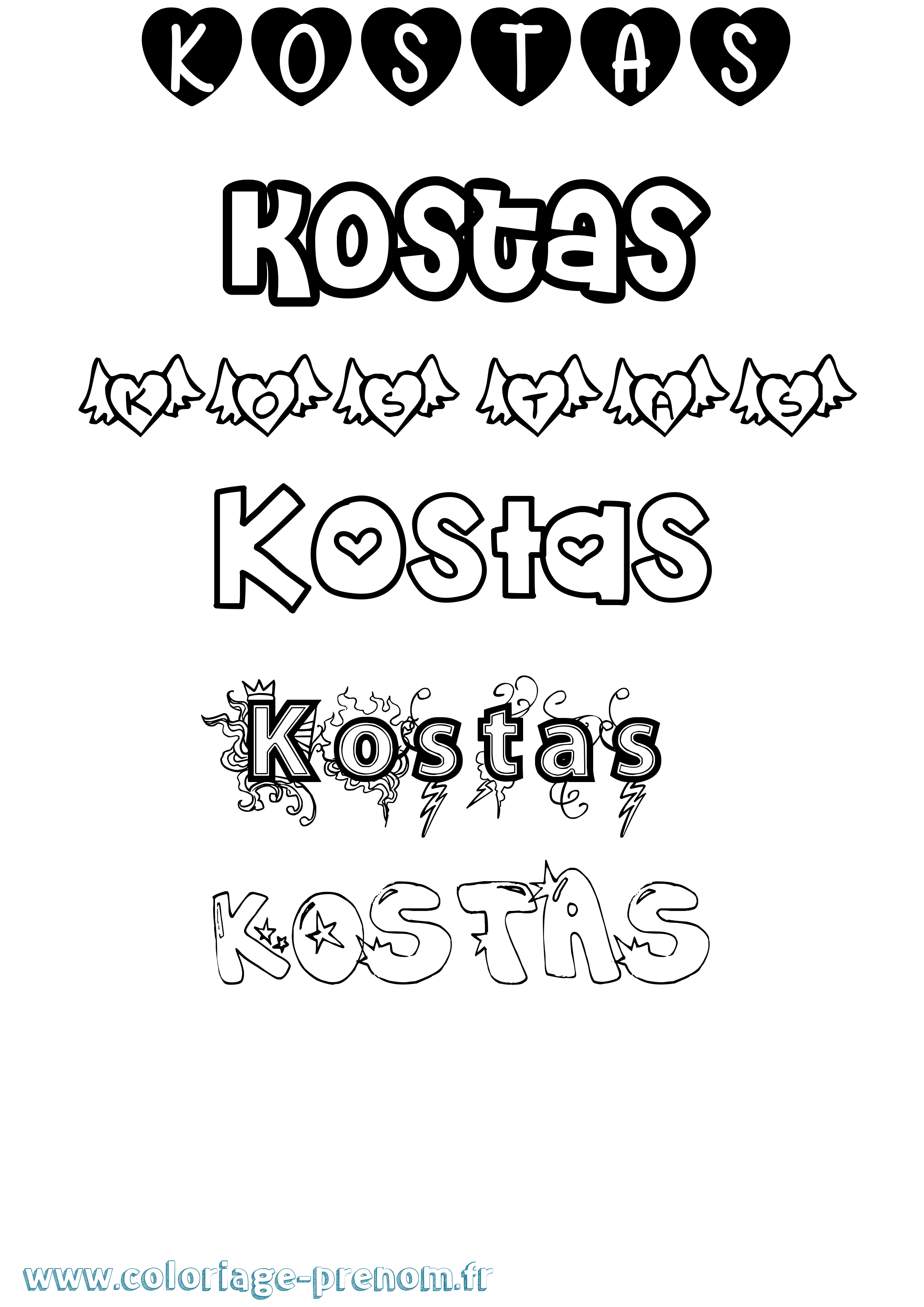 Coloriage prénom Kostas Girly